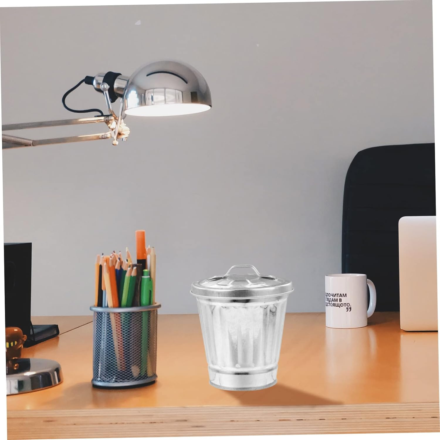 2Pcs Desktop Galvanized Iron Trash Can with Lid Waste Bin for Home Office Dorm Heavy Duty Storage Holder for Tidying up Countertops Preventing Odors image number 1