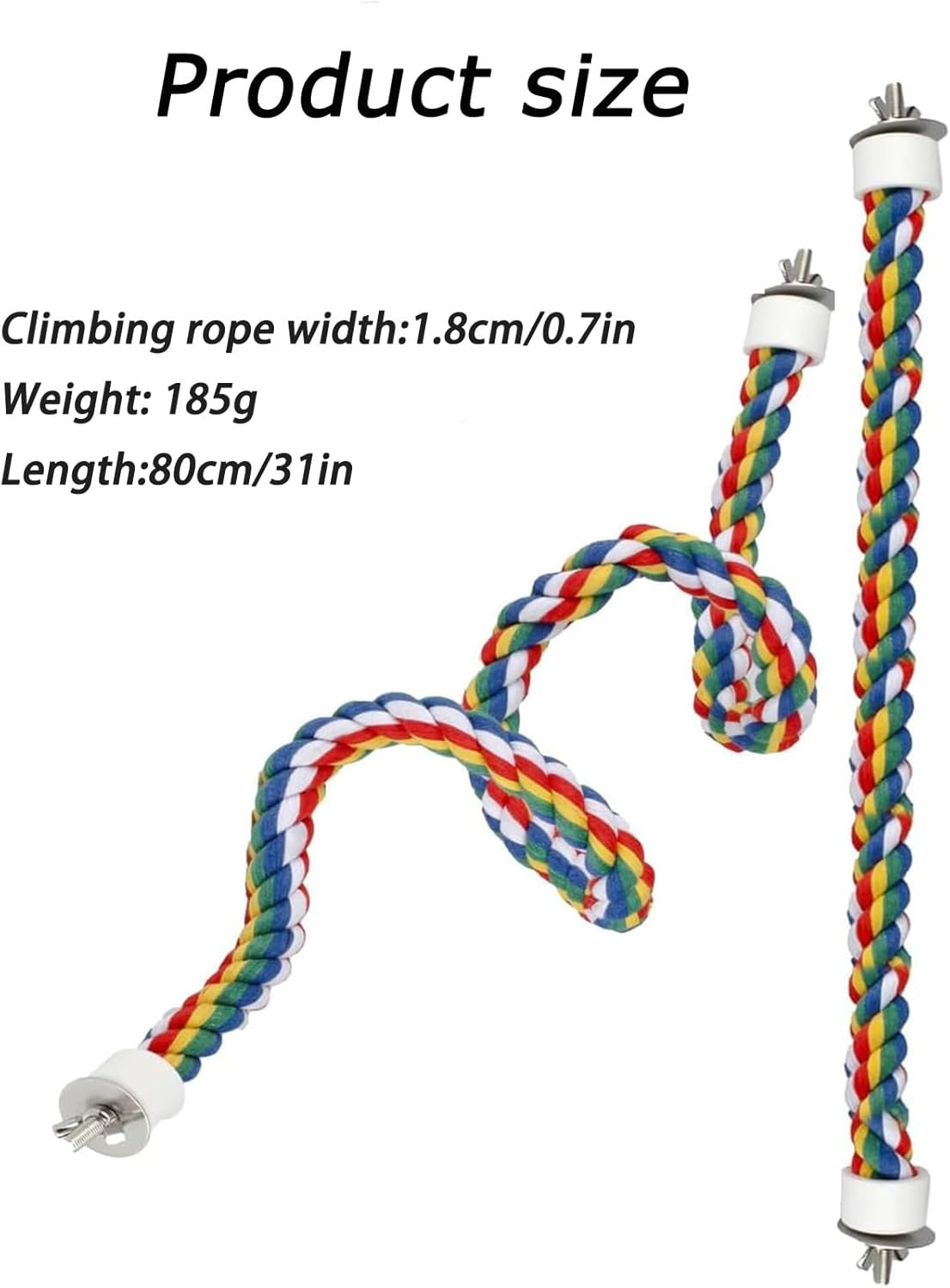 Dark Bird Rope Perch (1-Pack，31In) - Flexible and Bable Perch for Bungee Parrots, Parrots, Budgerigars, Steel Wire Supports and Easy-To-Install Cage Ropes