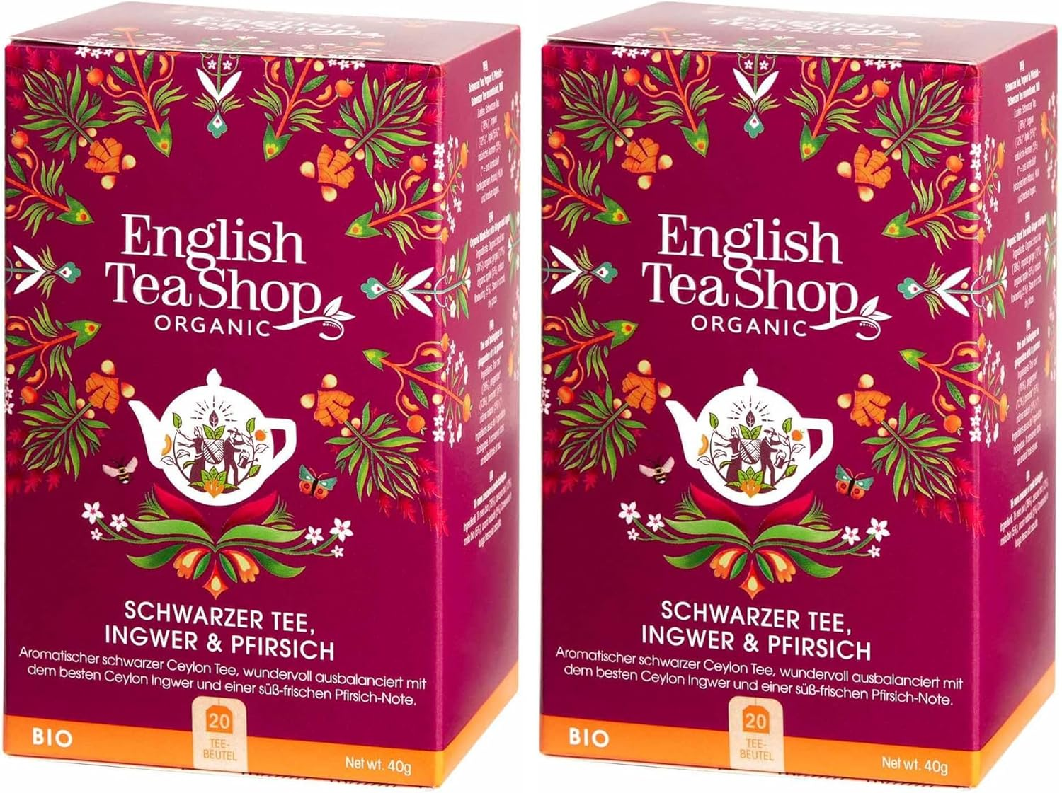 English Tea Shop Organic Black Tea and Ginger with Peach 20 Teabags image number 1
