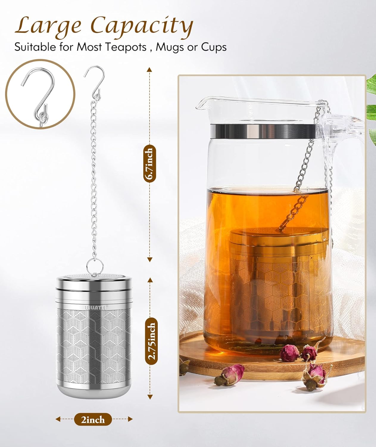 LULLATTI Large Tea Infuser for Loose Tea(1 Pack), 304 Stainless Steel Ball Strainer, Extra Fine Mesh Steeper Brewing All Kind of Tea, Fits Most Teapot, Cups or Mugs Large-Cube (LUTBI016) image number 1
