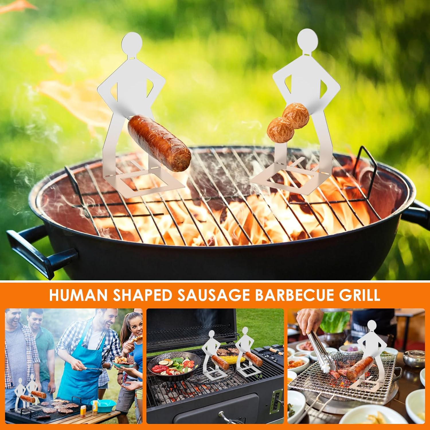 4Pcs Funny Hot Dog and Sausage Stand,Stainless Steel Standing Man Sausage Barbecue Rack,Portable Hot Dog BBQ Holder for Gathering Camping Outdoor image number 2
