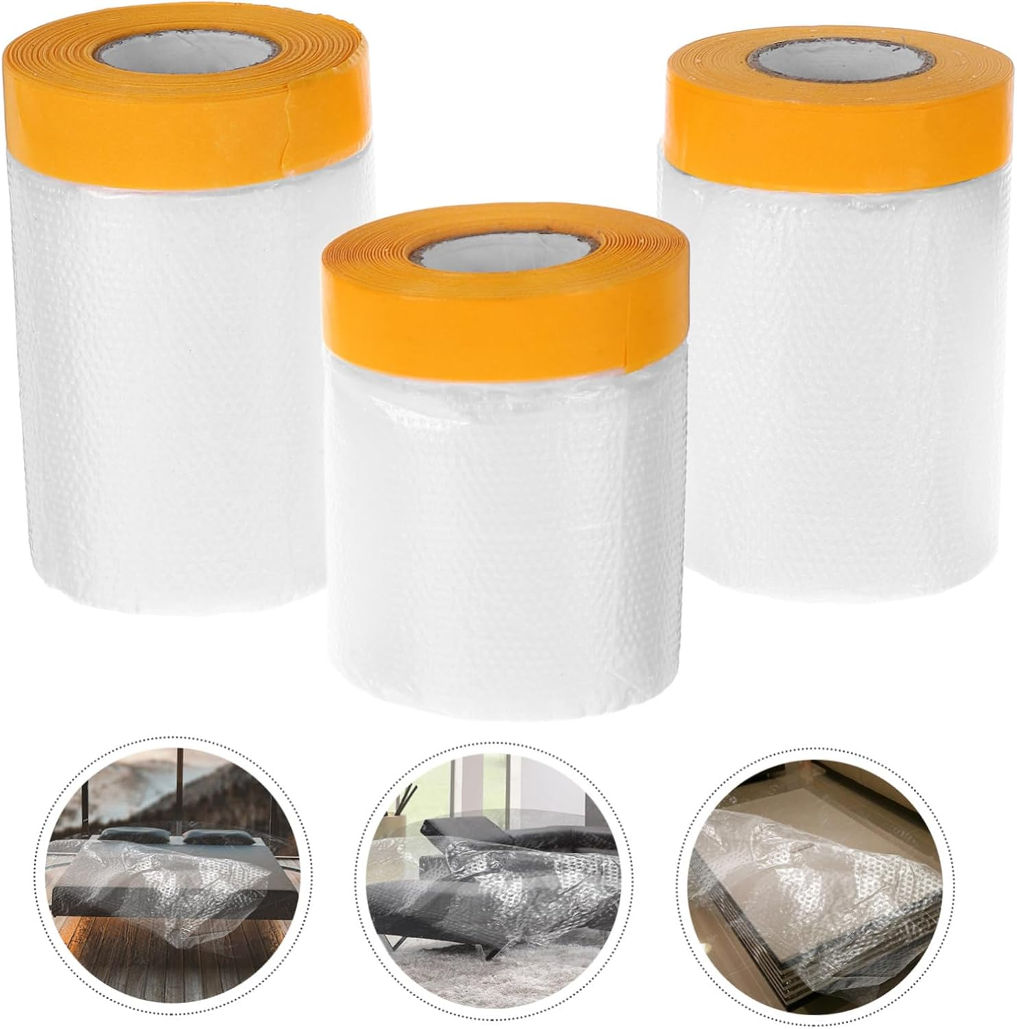 KALLORY 3 Rolls Pre-Taped Paint Masking Film Protective Sheeting Adhesive Tape, Plastic Covering for Automotive Painting, Furniture Dust Protection, Multi-Size (30Cm, 40Cm, 55Cm) image number 5