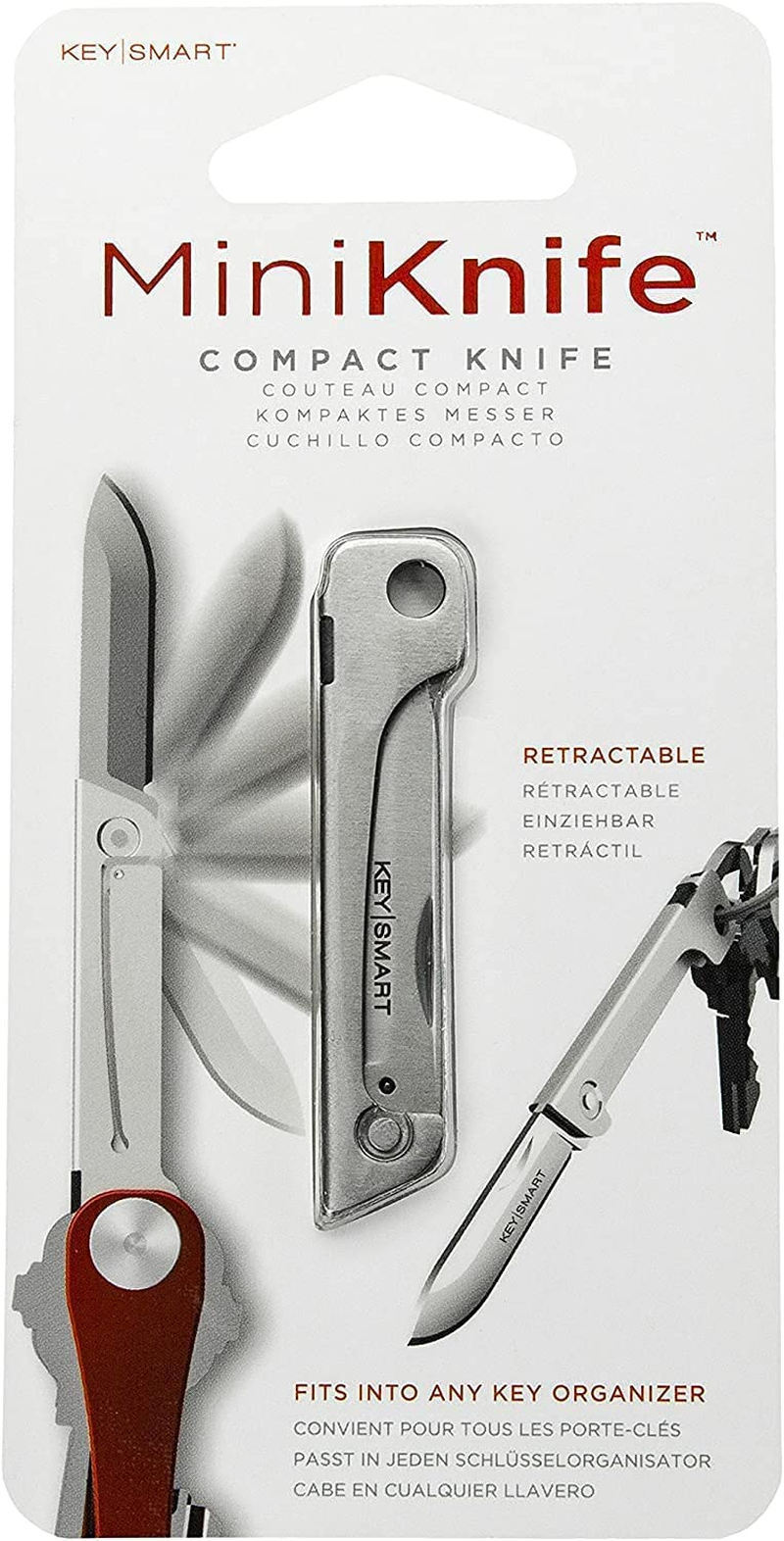 Keysmart Mini Knife - Keychain Pocket Knife, Compact Retractable Folding Safe Box Cutter with Stainless Steel, Add-On Accessory (Silver)