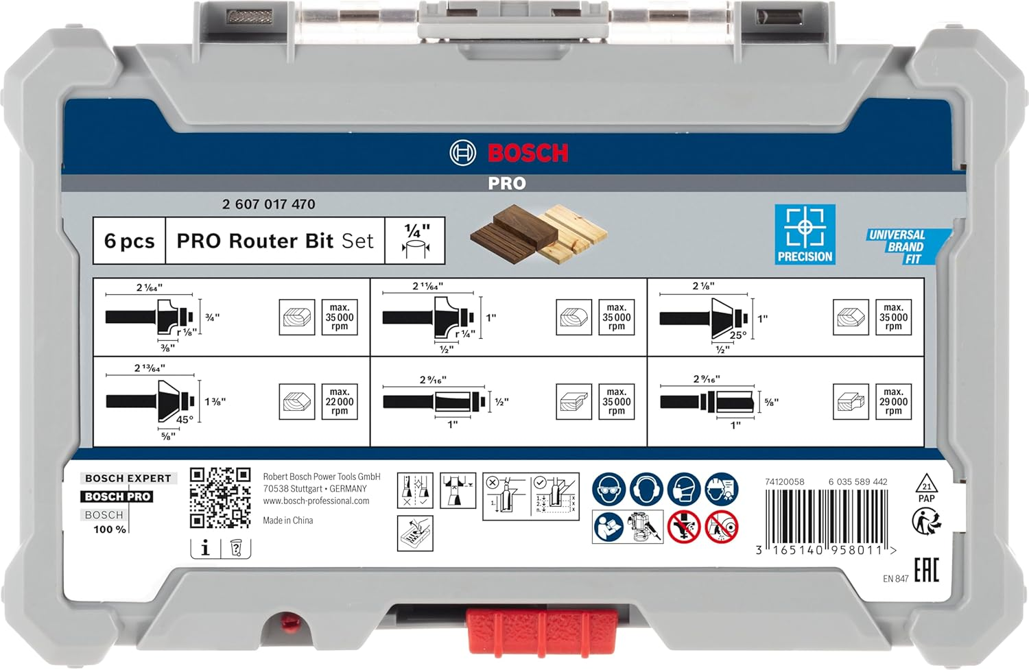 Bosch Professional 2607017470 6-Piece Edge Cutter Set (For Wood, for Router with 1/4" Shank), Colour, Zoll image number 4