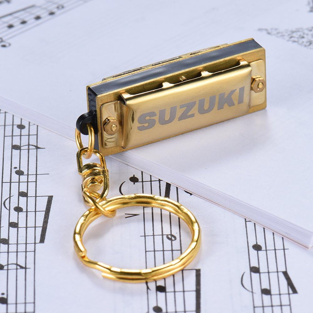 Suzuki Mini 5 Holes 10 Tone Harmonica Keychain Key of C Golden image number 6