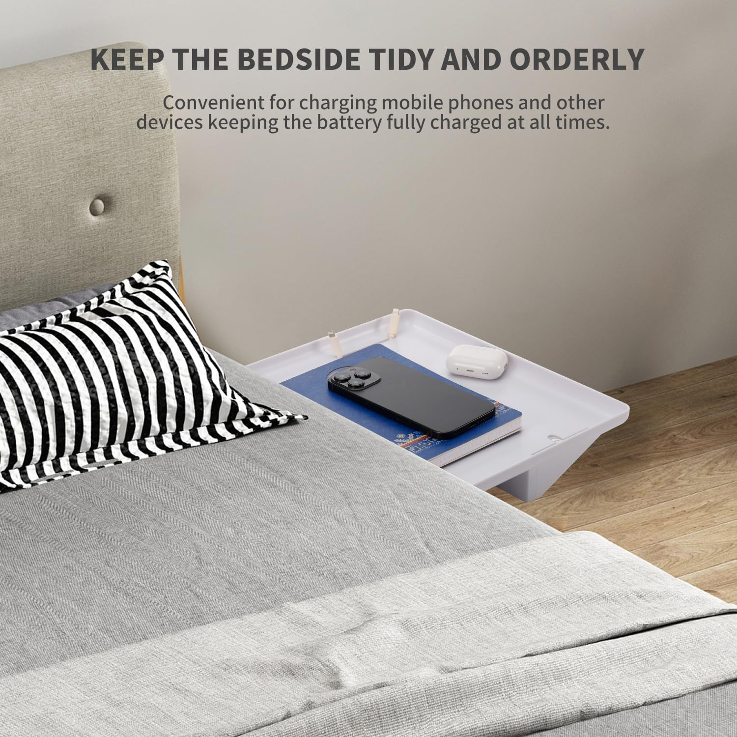 2PCS Removable Bedside Shelf, Bedside Tray for Bunk Beds, Bed Storage Organizer Shelf, Bedroom with Clip on Nightstand for Bedroom (Mounted on Bed Frame) (2, Black) - 2, Black image number 4