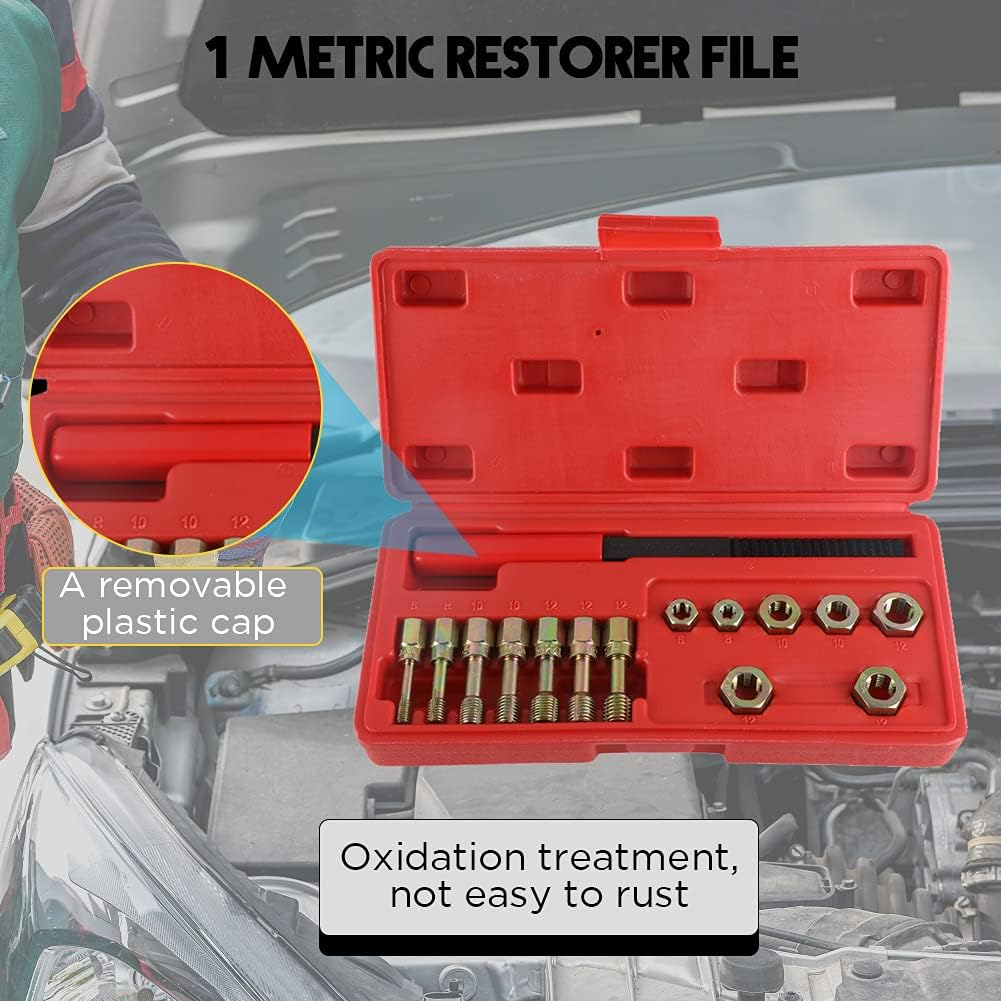 CMTOOL Metric Thread Chaser Set 15Pcs Thread Cleaning Tool Restorer Kit Thread File Tap and Die Set Metric and Standard M6X1.0 M8X1.25 M10X1.25 M10X1.50 M12X1.25 M12X1.50 M12X1.75 Thread Repair Tool image number 2