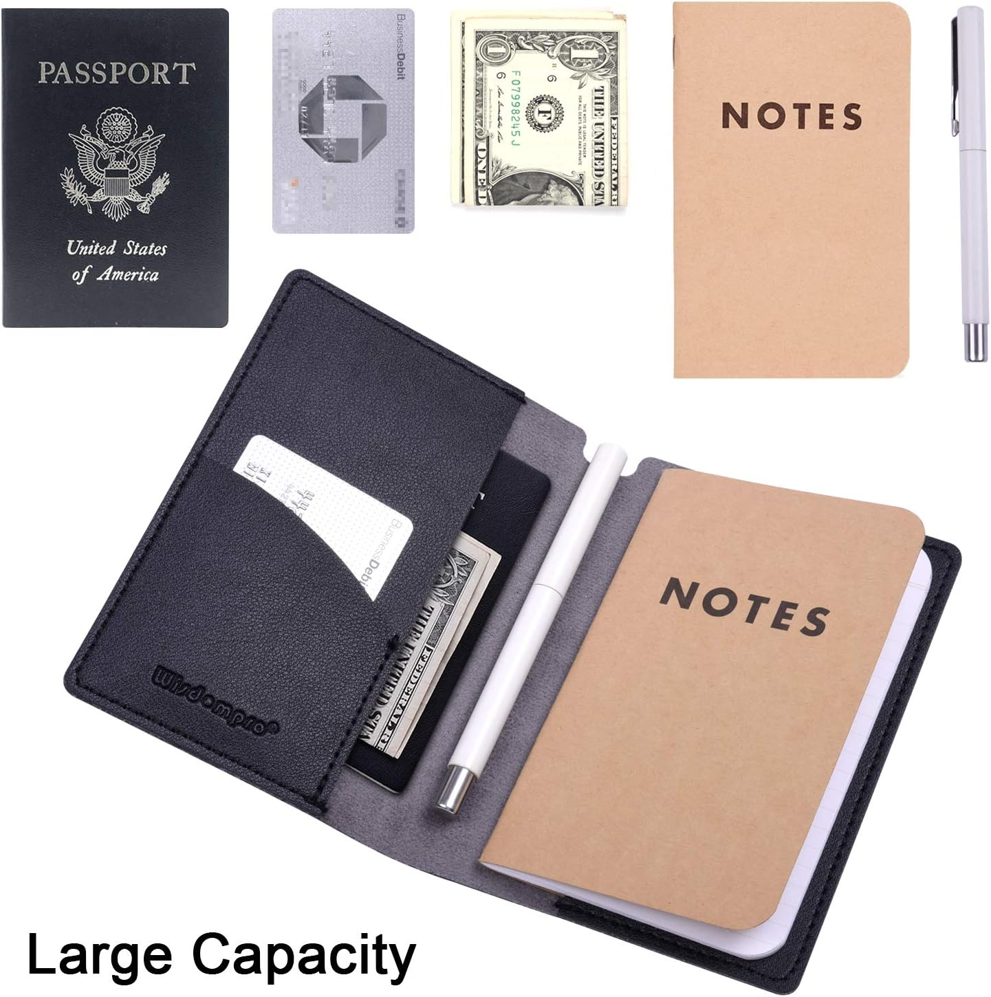 Journal Cover, 2 Pack Wisdompro PU Leather Notebook Cover for Field Notes, or Other 3.5" X 5.5" Pocket Notebooks - Black image number 6
