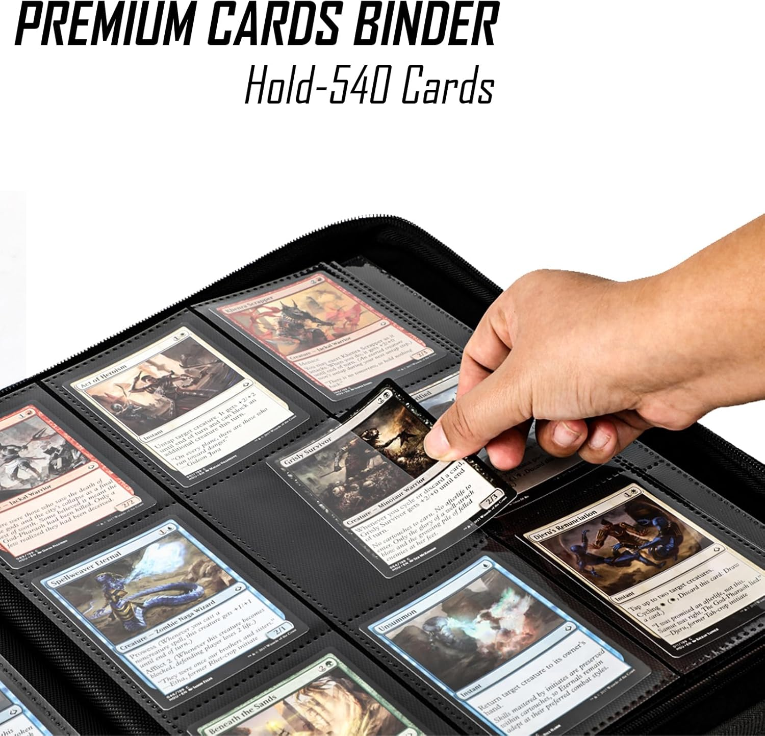 Trading Card Binder, Card Album Hold up to 540 Cards, Zipper Binder for Cards Collection, TCG Card Holder for Game Card, Sports Card, YGO, MTG Etc image number 3