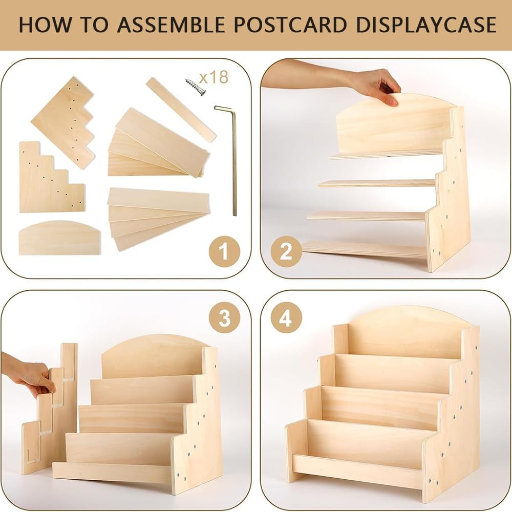 Greeting Card Organizer Display Rack &ndash; 4-Tier Wooden Stand for Stickers, Postcards, Brochures, and Photos &ndash; Ideal for Craft Fairs, Art Booths, and Retail Counters image number 5