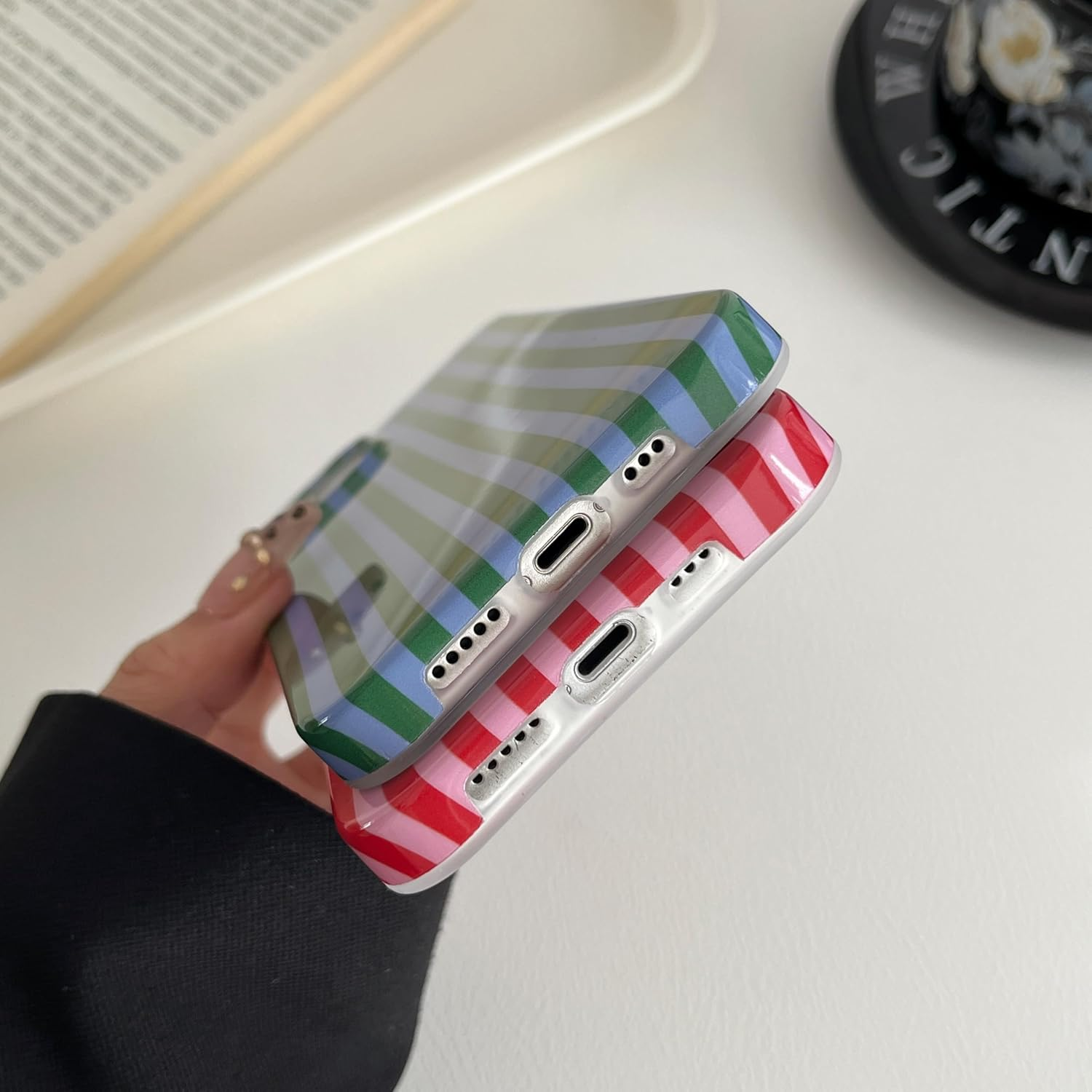 TQLGY for Iphone 13 Case Cute Striped Phone Case Soft TPU Slim Shockproof Protective Cover for Women Girls, Red and Pink image number 3