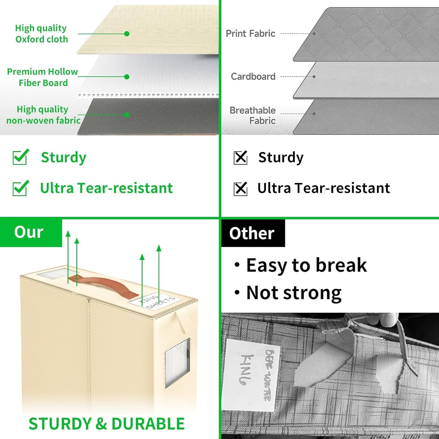 Foldable Bed Sheet Organizers and Storage - 4 Pack with PU Leather Handles, Bedding Set Organizer for Bed Sheets, Pillowcases, Linen Closet, Clothes & Towels image number 3