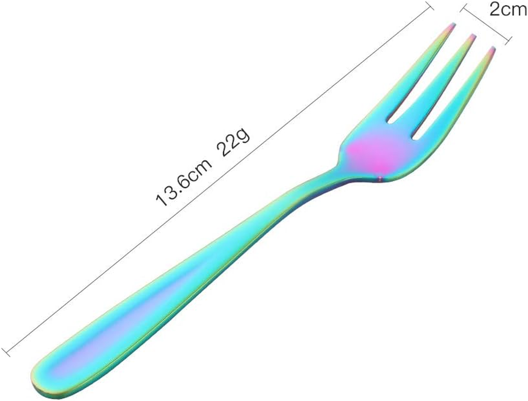 BISDARUN Dessert Forks Stainless Steel Small Cake Forks Fruit Forks 8-Piece Rainbow Length 13.6 Cm / 5.35 Inches - Gradient Gold image number 6