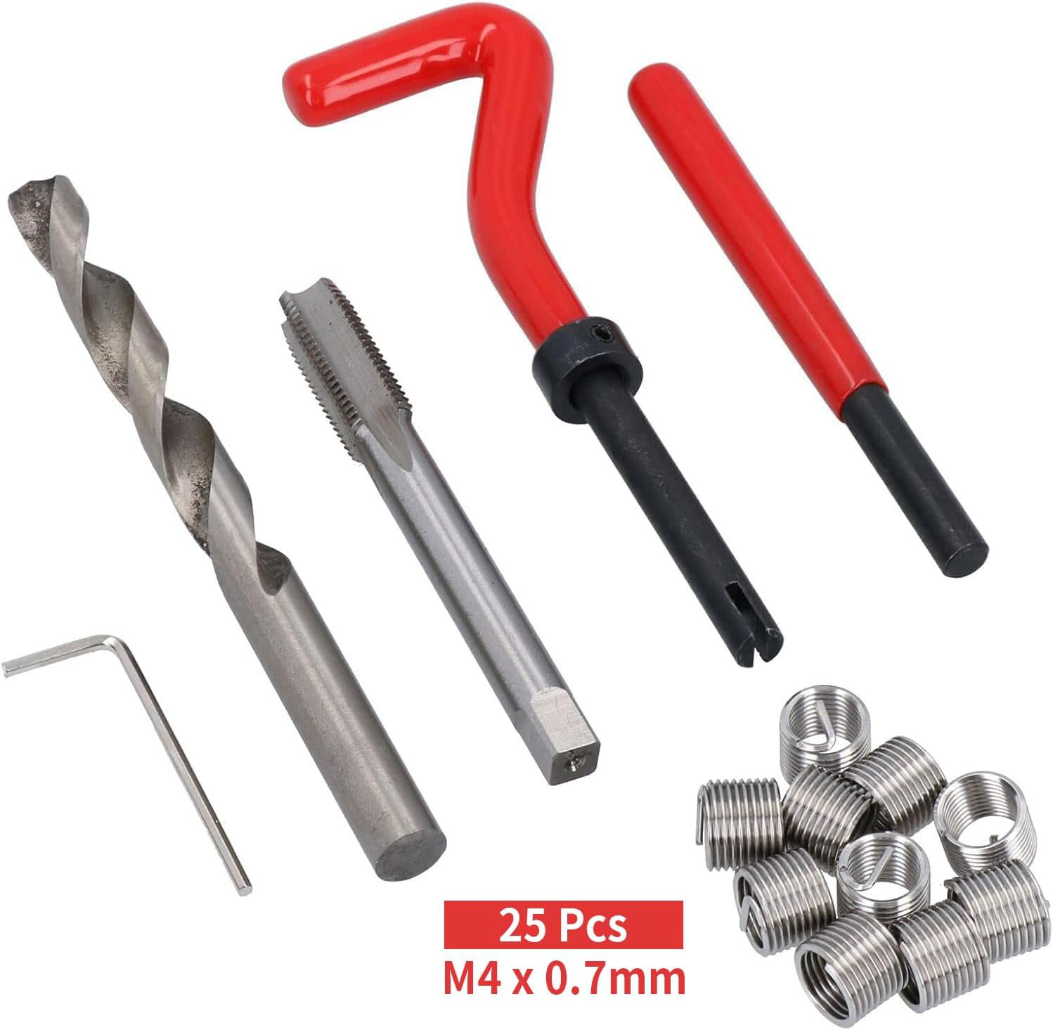 Lyfengdeam Thread Repair Insert Kit, 30 PCS Helical Coil Inserts Stripped Thread Repair Damaged Screw Threads Rethreading Drill Bit Taps for Restoring Damaged Threads (M4*0.7Mm) - M5X0.8Mm image number 4