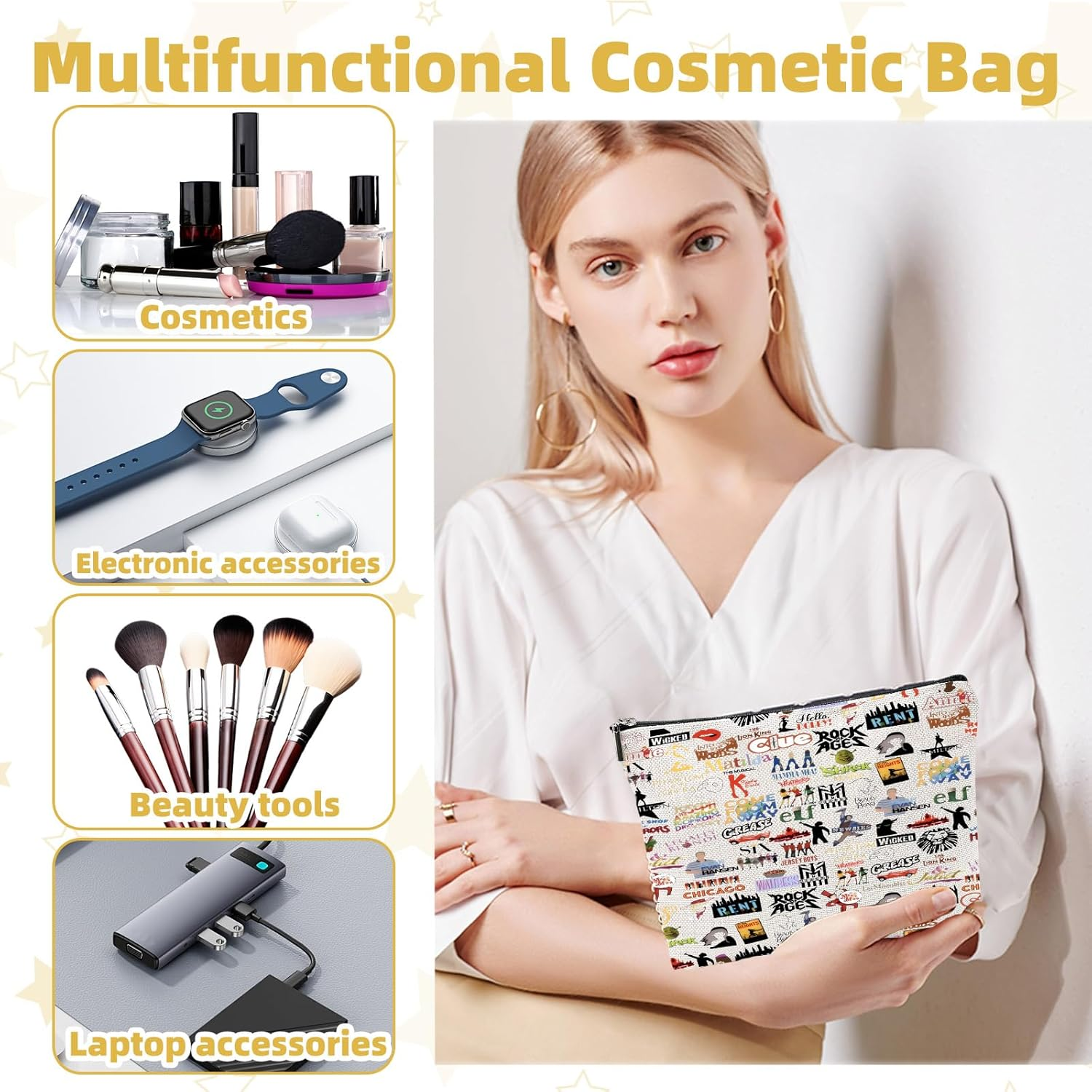 Onperpoe Theatre Tote Bag and Makeup Bag, Broadway Musical Theatre Gifts, Reusable Musical Bags Musicals Theater Lover Gifts image number 6