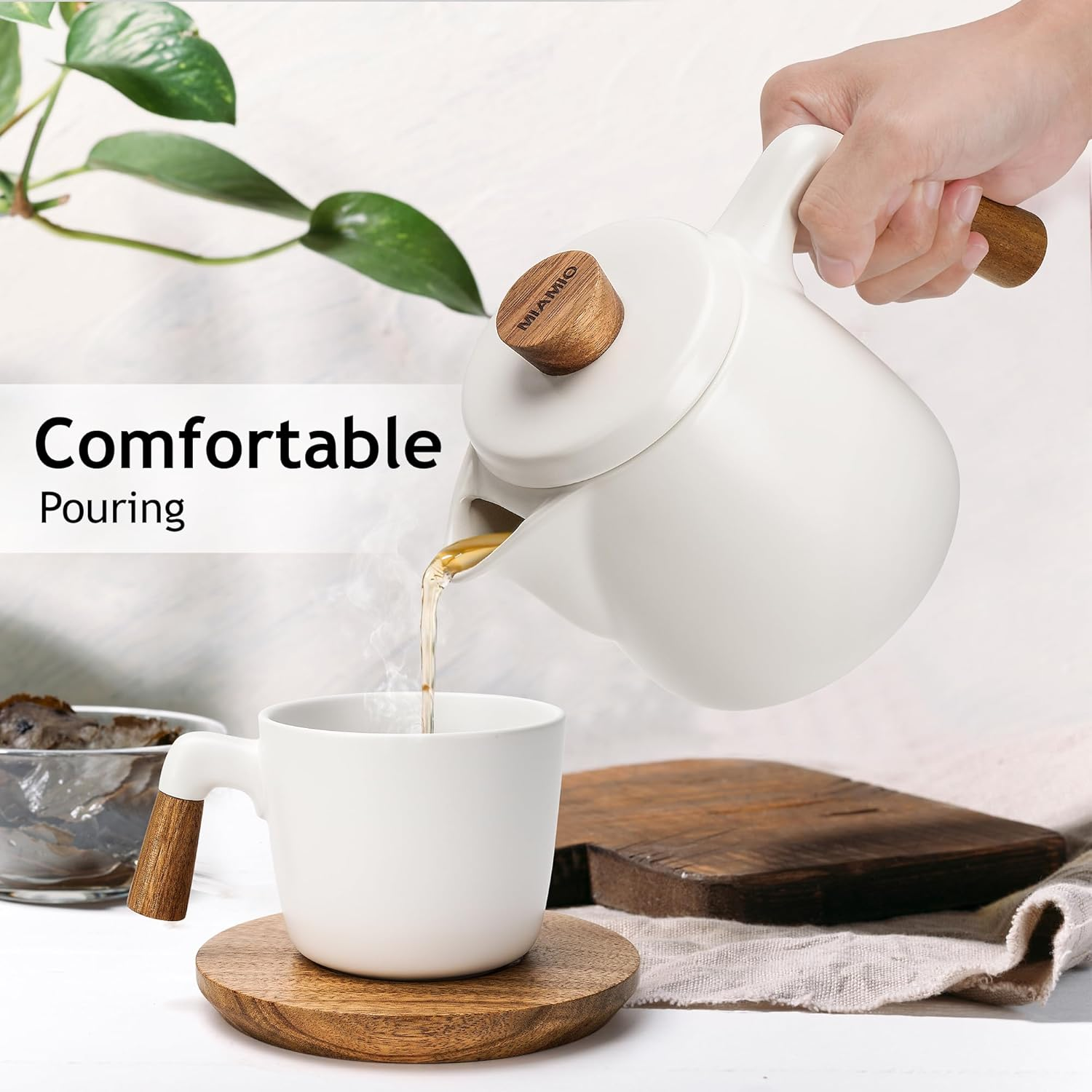 MIAMIO - Teapot Set with Warmer / 1L / 1000 Ml Tea Kettle with Infuser for Steeping Loose Tea Leaves (White) image number 1