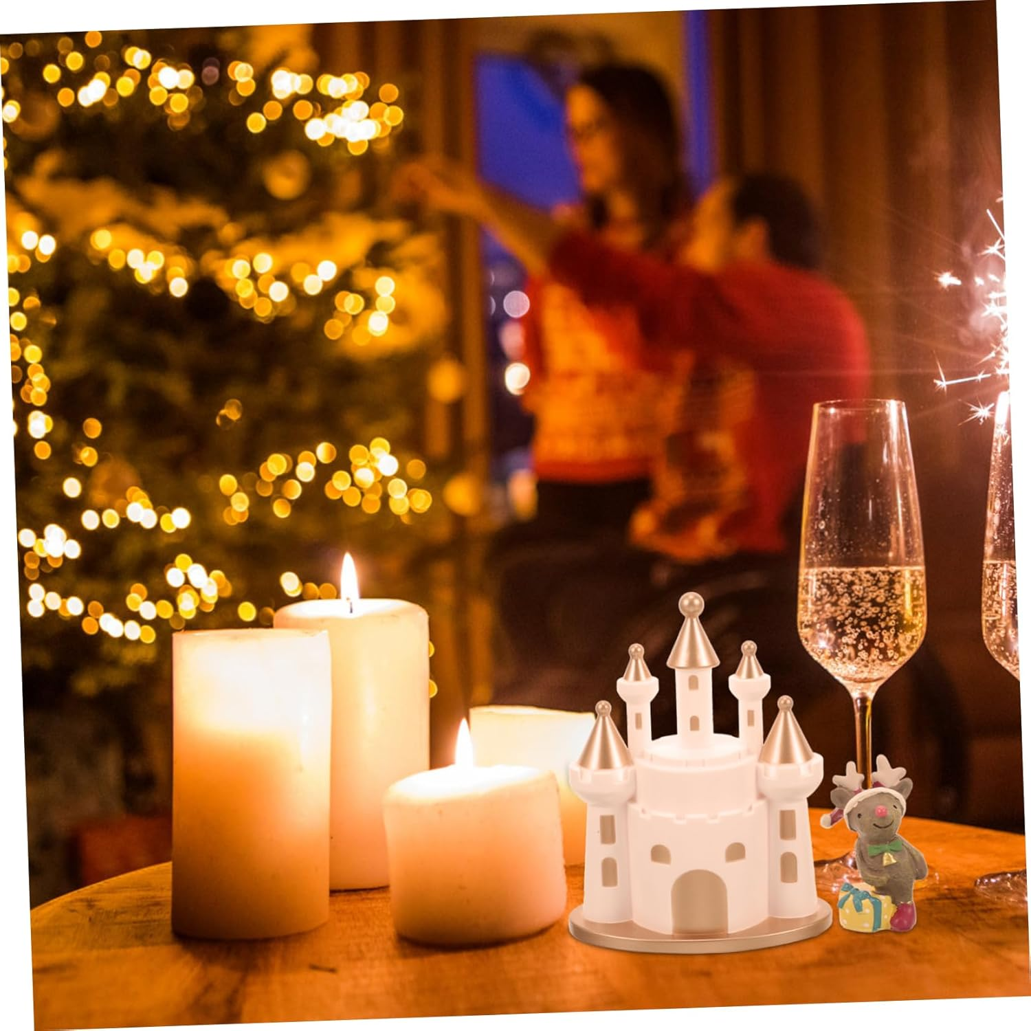 2Pcs Christmas Elk Castle Display Decor for Home and Garden Festive Xmas Adornments for Living Room Bedroom and Holiday Celebrations Material image number 1