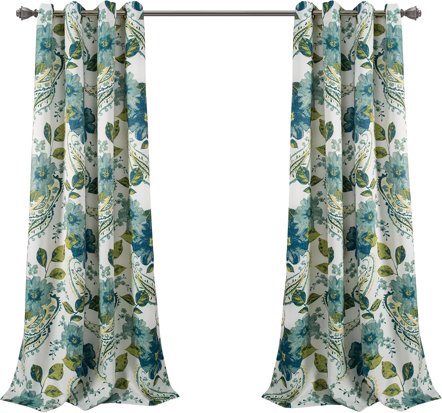 Lush Decor Floral Paisley Window Curtain Panel (Set of 2), 84 X 52, Blue image number 1