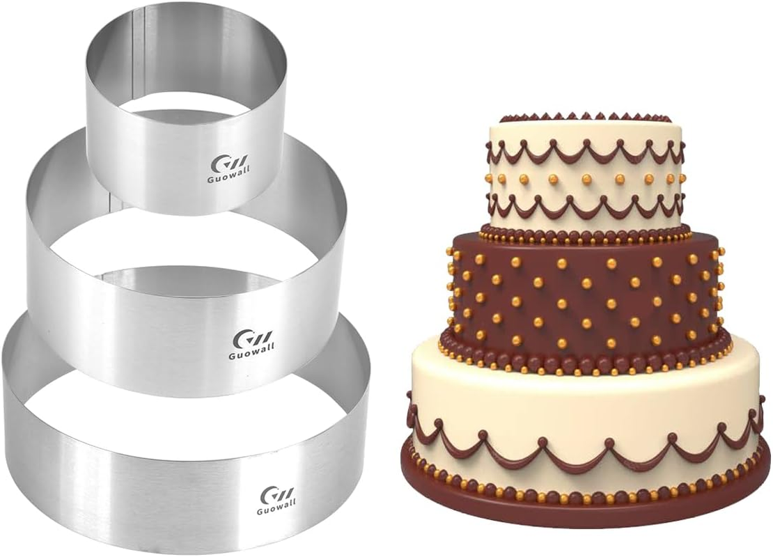 Guowall 3Pcs 4/6/8 Inch Cake Ring Mould for Baking Stainless Steel round Mousse Pastry Mold