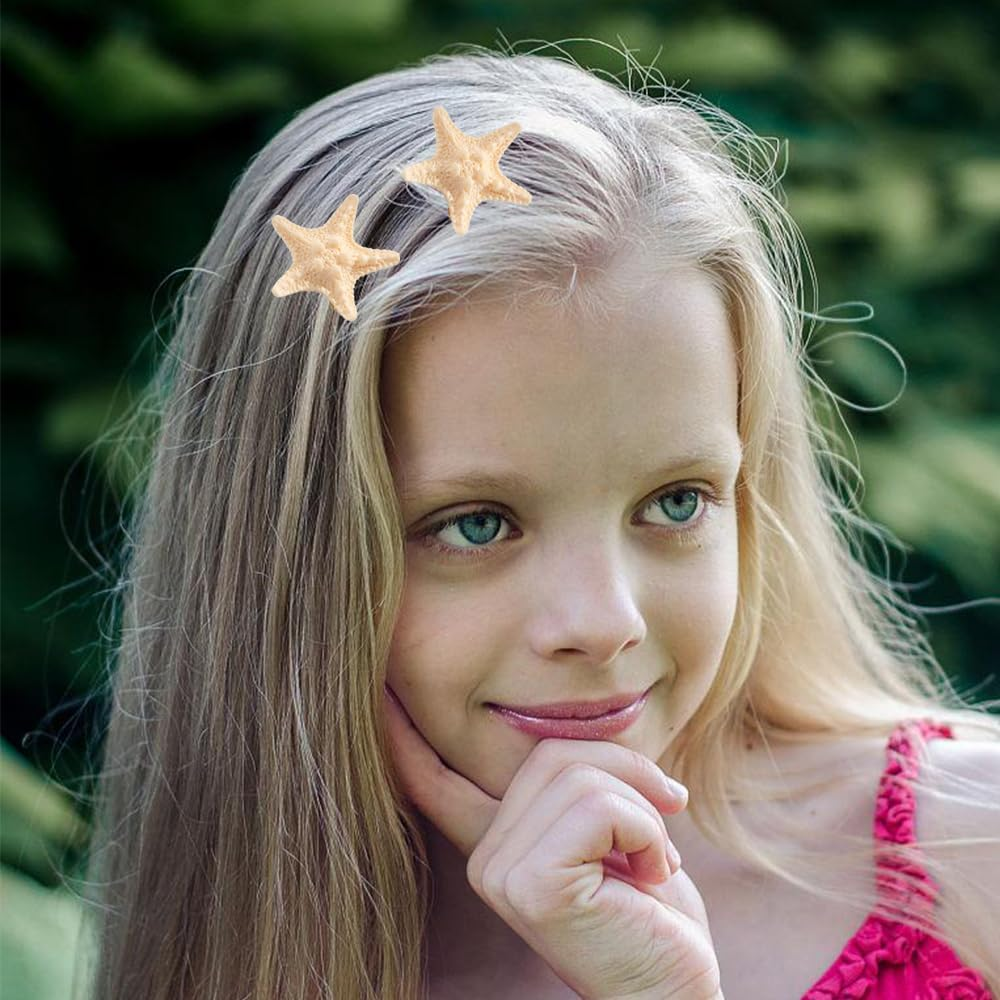 7 Pieces Starfish Hair Clips Kids, Resin Mermaid Hair Accessories, Crocodile Clips for Girls, Children'S Hair Clips Set, Starfish Decoration for Everyday and Parties, Beige