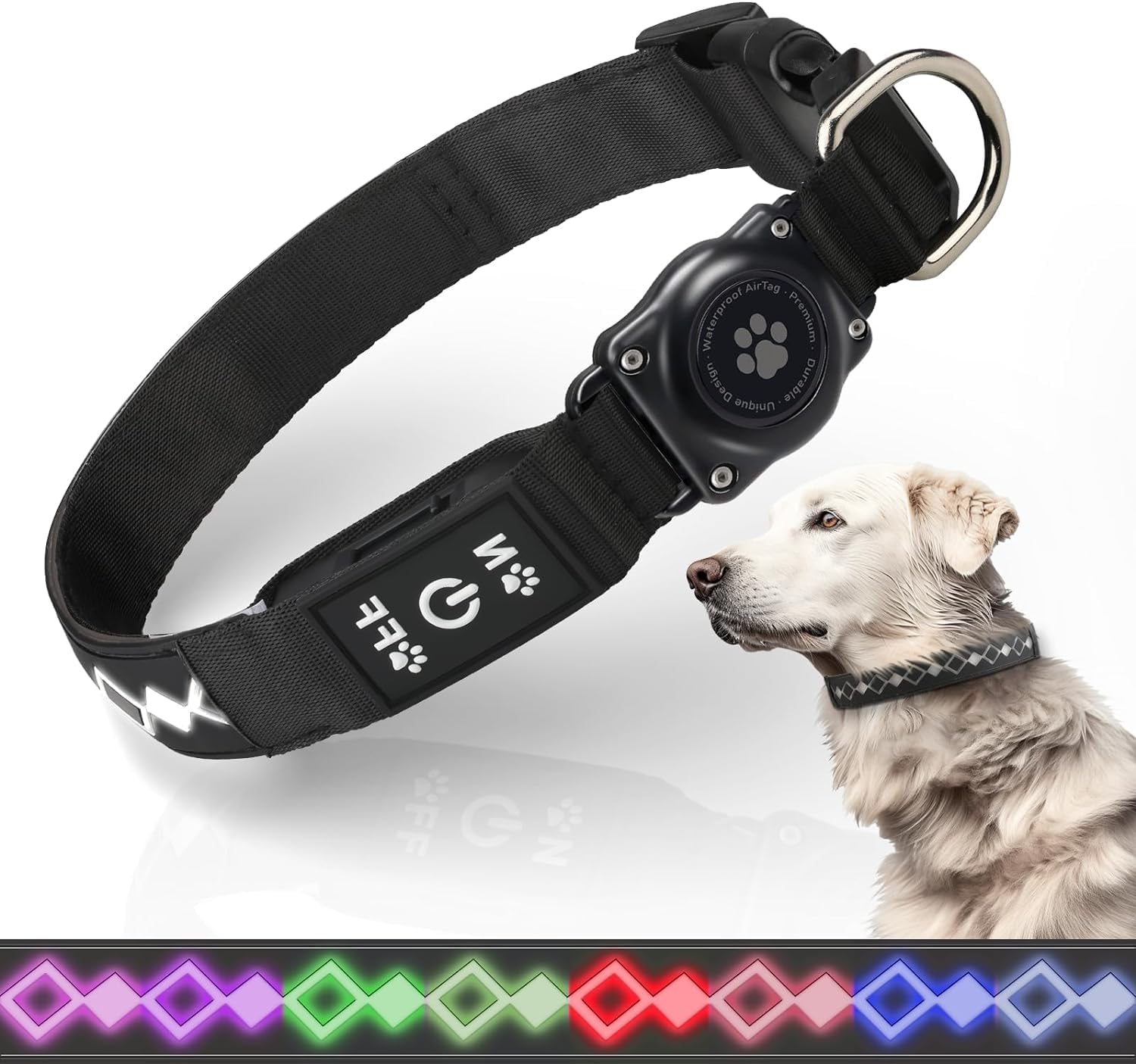 LED Airtag Dog Collar, Light Collar, Dog, IP67 Waterproof, USB Rechargeable Dog Light, 1,600 Feet High Visibility, 14 Lighting Modes for Dogs, Night Safety image number 1
