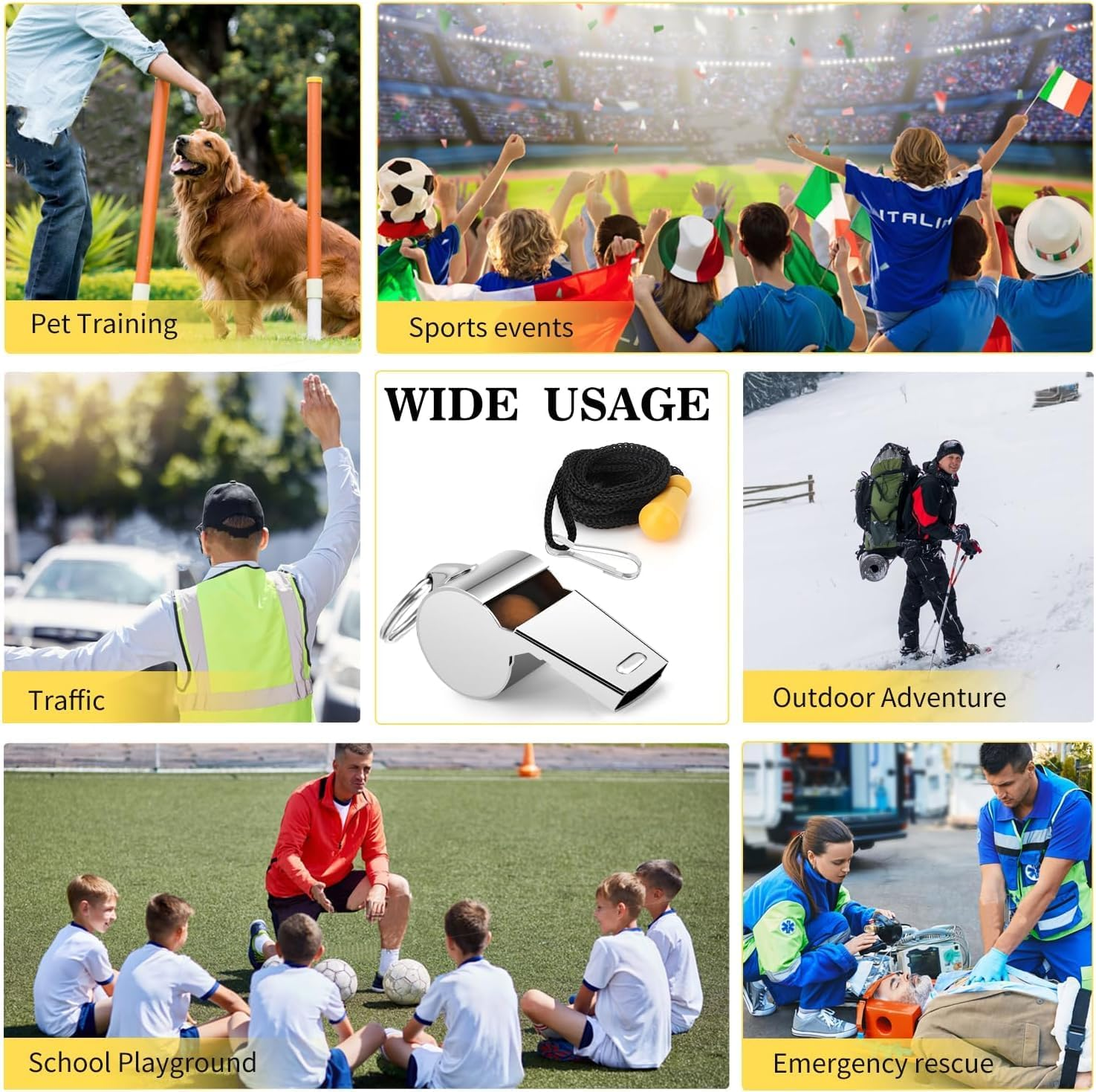 Whistle, 4Pack Stainless Steel Sports Whistles with Lanyard &ndash; Loud Crisp Sound for Coaches, Referees, Officials, Soccer, Football, Lifeguards image number 6