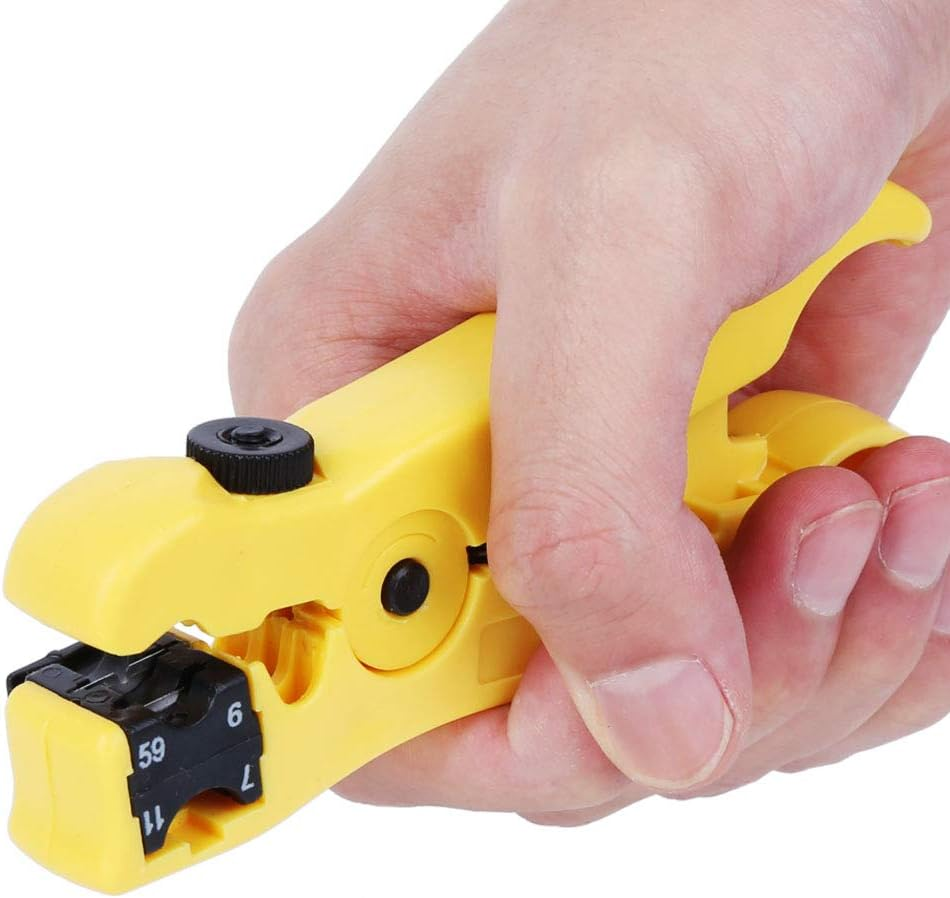 Universal Cable Wire Stripper Cutter, RG59 RG6 RG7 RG11 Coaxial Cable, Cat5E Cat6 UTP STP Flat round Network Wire Stripping Hand Tool, 3.4Mm-10.3Mm Crimping Pliers image number 5