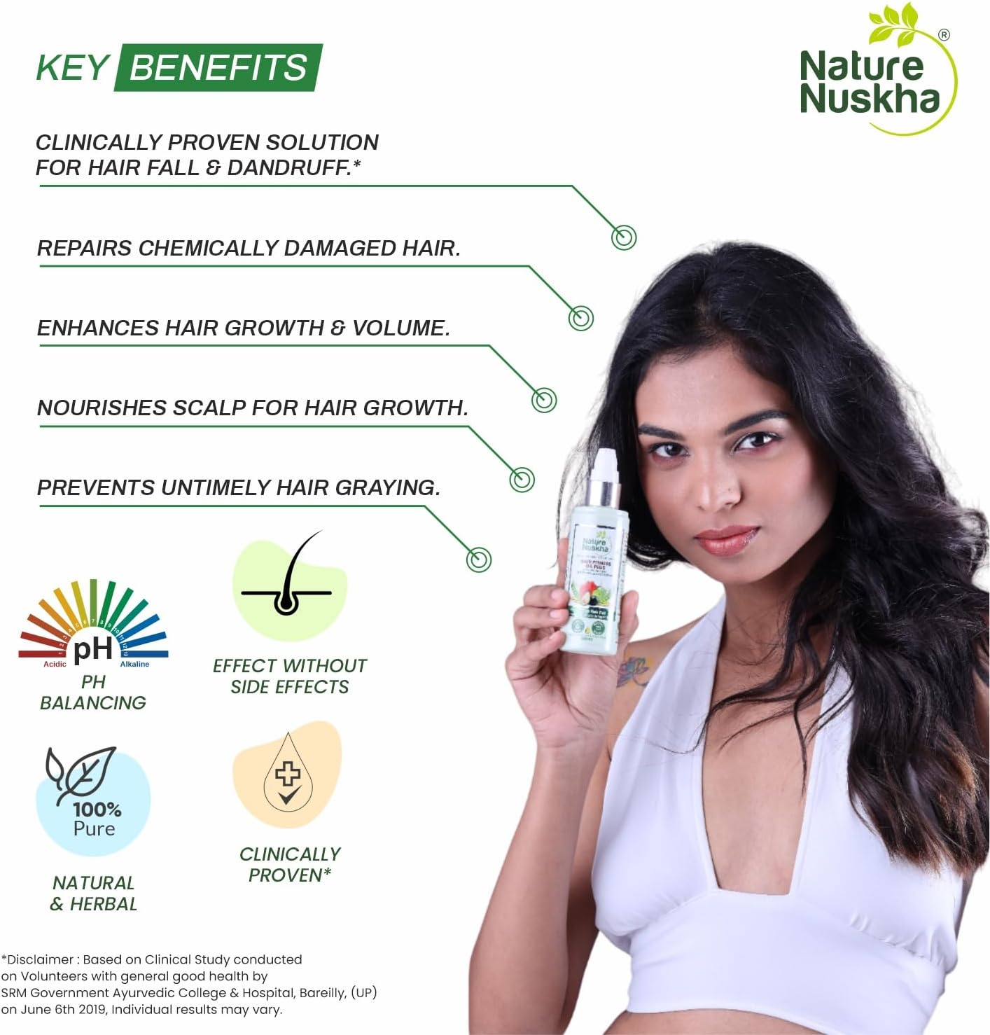 Nature Nuskha Hair Oil plus with Pea Protein, Tocopherol and Avacado Oil, Controls Hair Fall, Repairs Chemically Damaged Hair, Non-Sticky, for Women & Men, All Hair Types, 100Ml image number 6