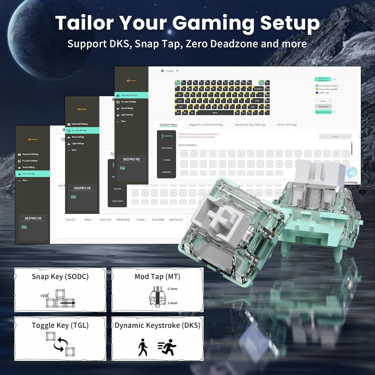 ATTACK SHARK X82 PRO HE Wireless Rapid Trigger RGB Mechanical Gaming Keyboard with Adjustable Actuation,2.4G/Wired/Bt,8K Polling Rate,Hall Effect Magnetic Switch,5000Mah Battery for Fps(Black Contour) image number 5