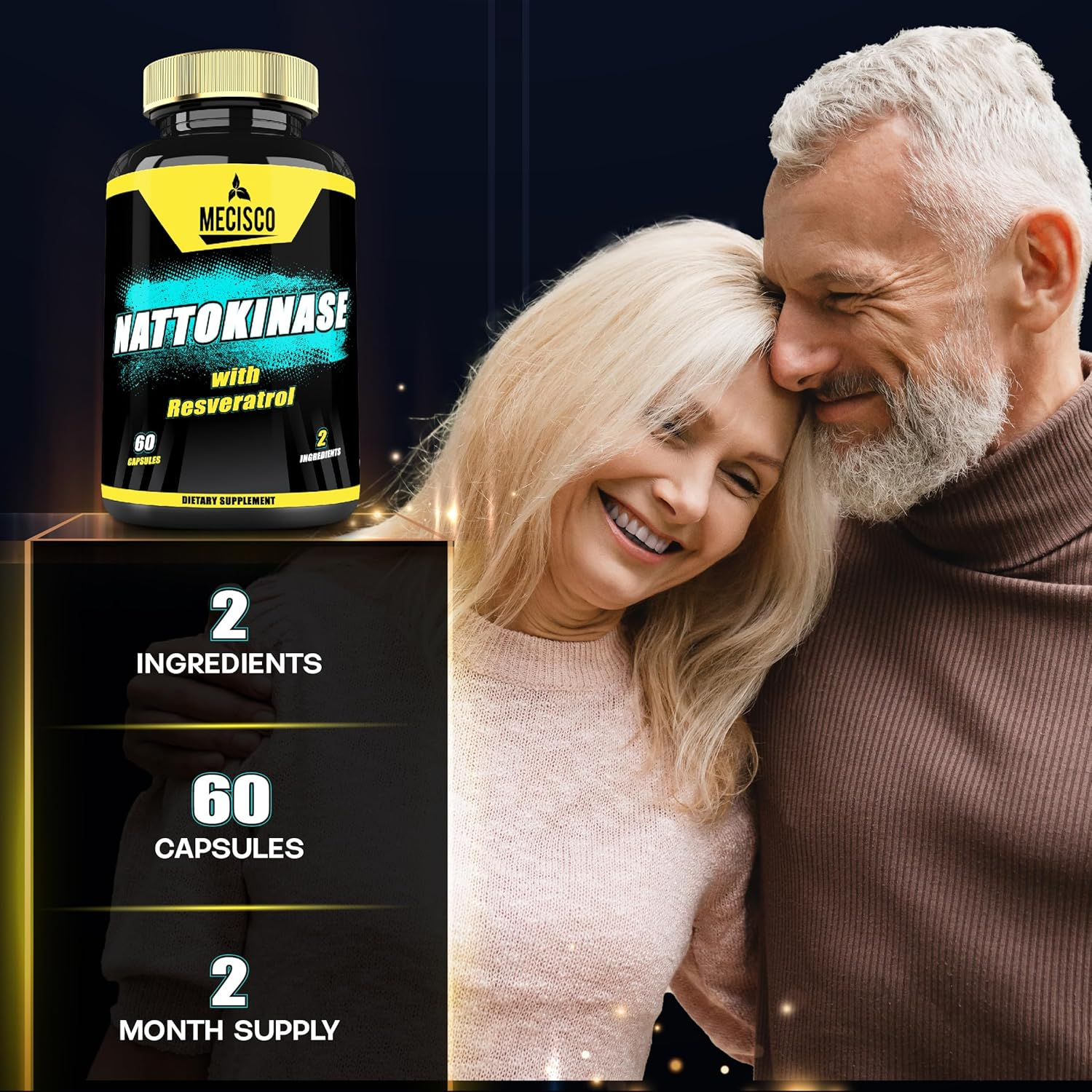 Nattokinase Supplement 4000 FU 200Mg with Trans-Resveratrol - 60 Capsules - Non-Gmo, Gluten Free