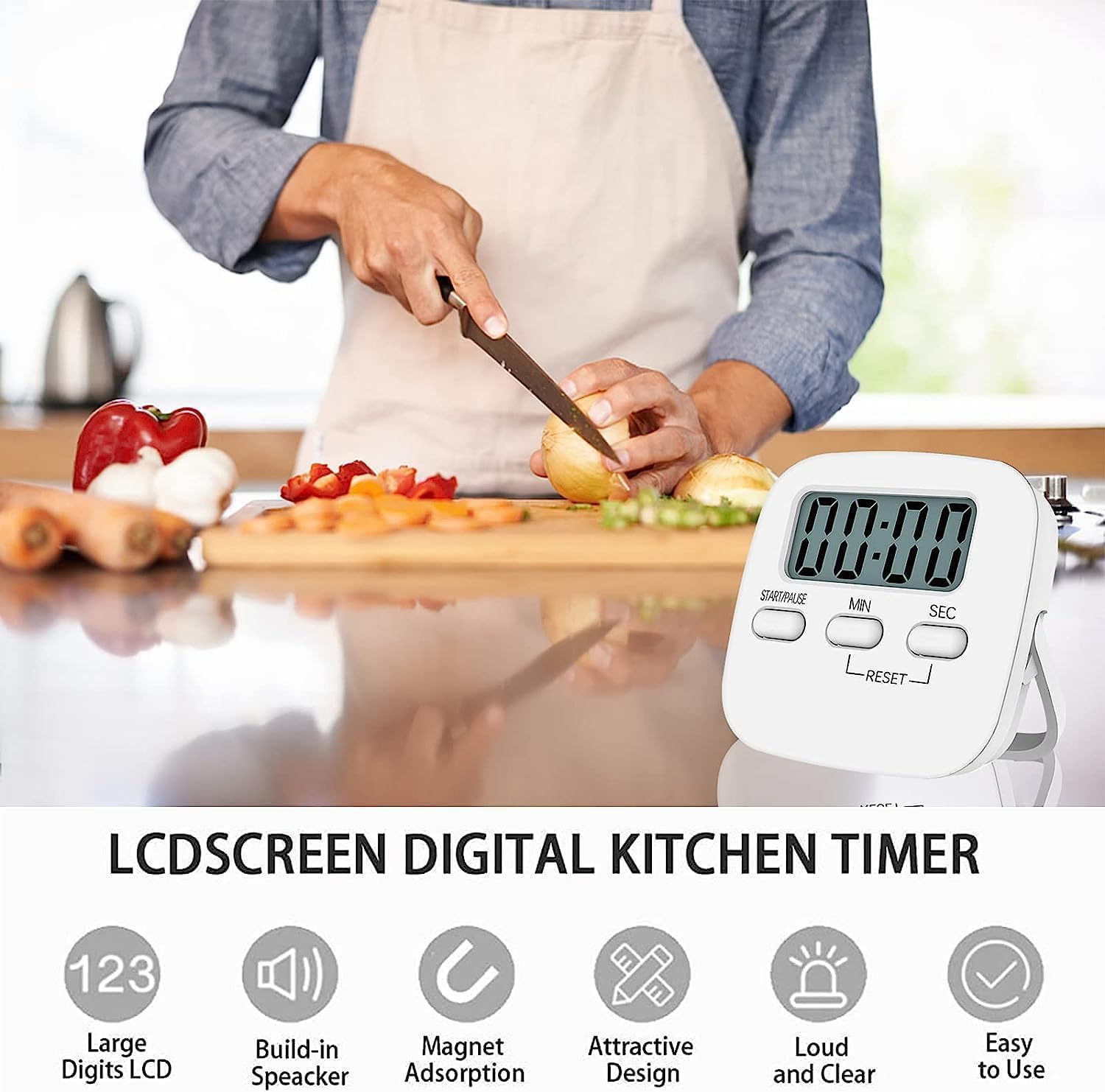 Mumoo Bear Kitchen Timer Large LCD Display Screen,Digital Kitchen Timers for Cooking, Magnetic Stopwatch Timer with Loud Alarm Countdown Clock (White) image number 4