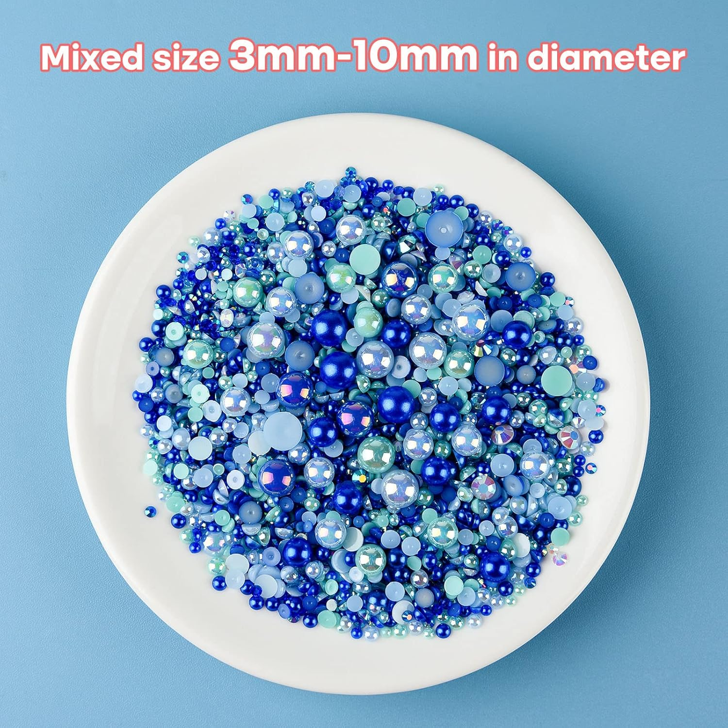 ASTARON 50G Mix Flat Back Pearls and Rhinestones for Crafts Mixed Size 3Mm-10Mm Flat Back Rhinestones for Crafts Flatback Pearls for DIY Tumblers Mugs Nail Art Shoes Clothes (Blue Series)