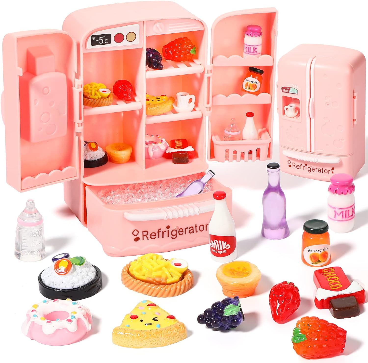 Lovely Style Mini Fridge with Mini Food Set - Dollhouse Kitchen Furniture - 17 Pieces image number 2