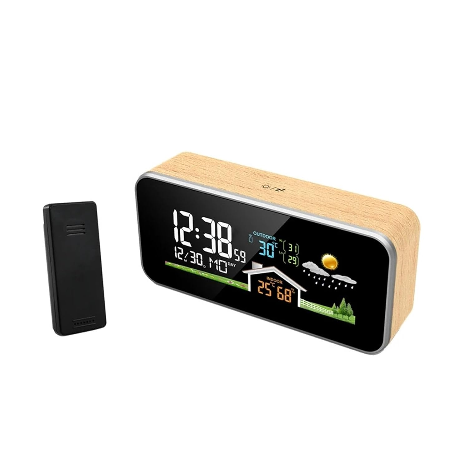 VA Color Screen Weather Station Digital Indoor Desk Thermometer Hygrometer Alarm Clock Wireless Sensor Brightness Adjust image number 4