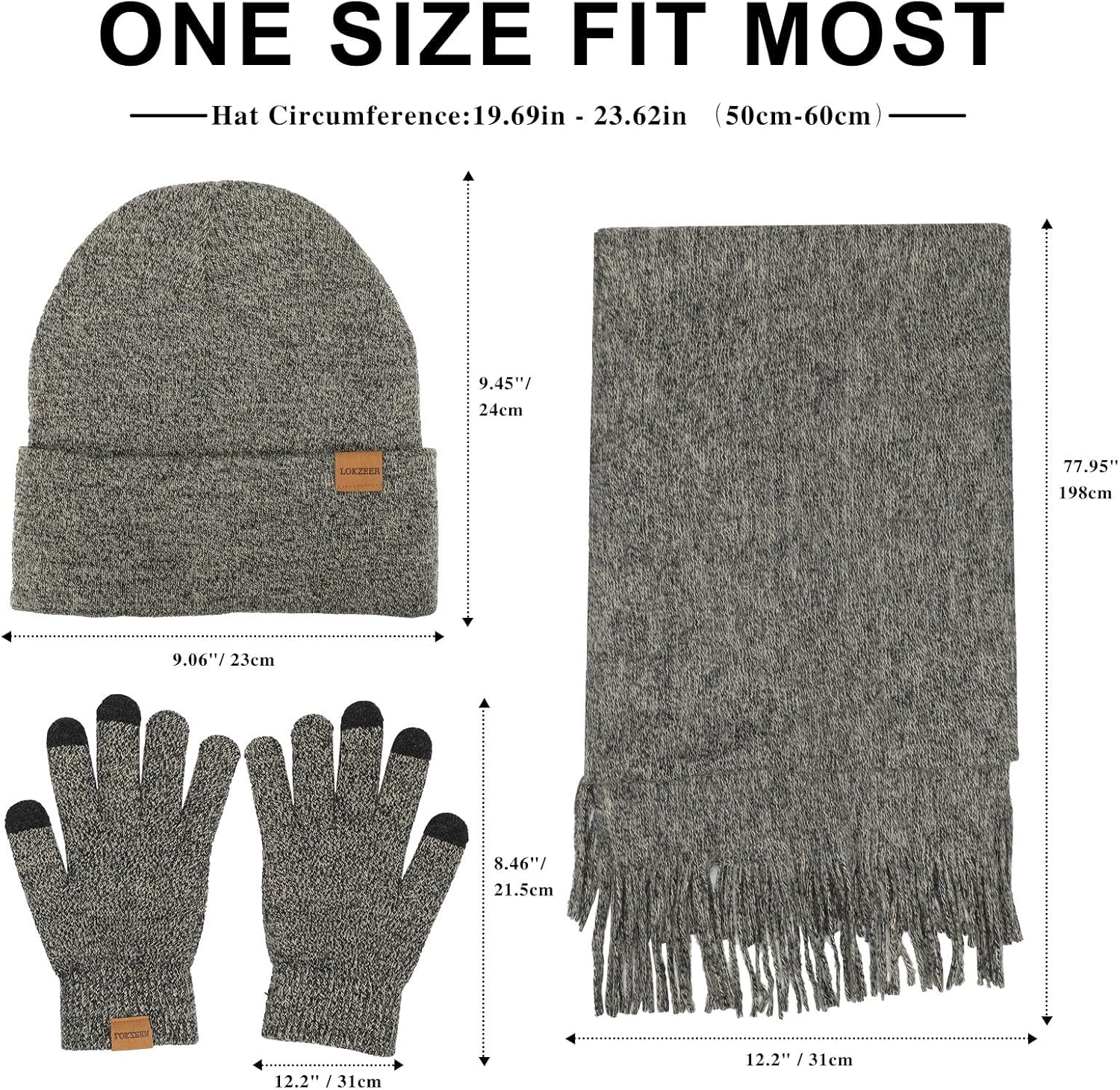 LOKZEER Winter Hat Gloves Scarf Set for Women: Knit Beanie with Fleece Lining, Touchscreen Thermal Gloves, Warm Soft Knitted Scarf 3Pcs Winter Accessories Gift Set - One Size image number 3