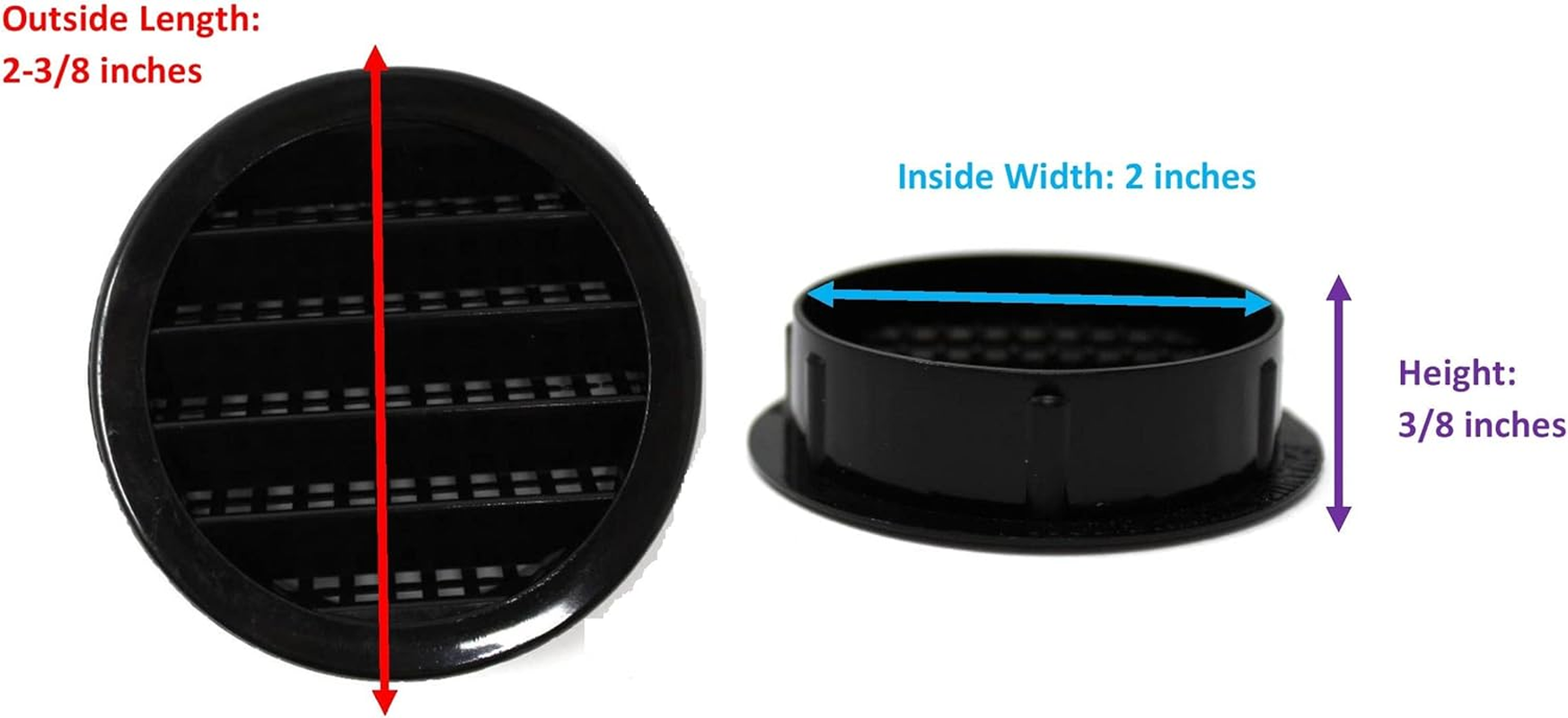 2" round Plastic Louver Soffit Air Vent Reptile Screen Grille Cover Multiple Colors/Quantities (6, Black) image number 3