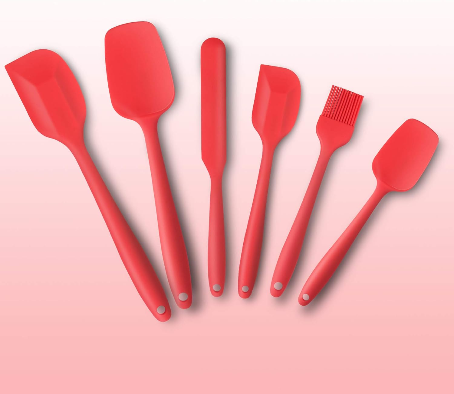 Heat Resistant Silicone Spatulas, Bakeware Set of 6 Non-Stick Ergonomic Cooking Baking Mixing Rubber Spatula Kitchen Utensils, Red image number 3