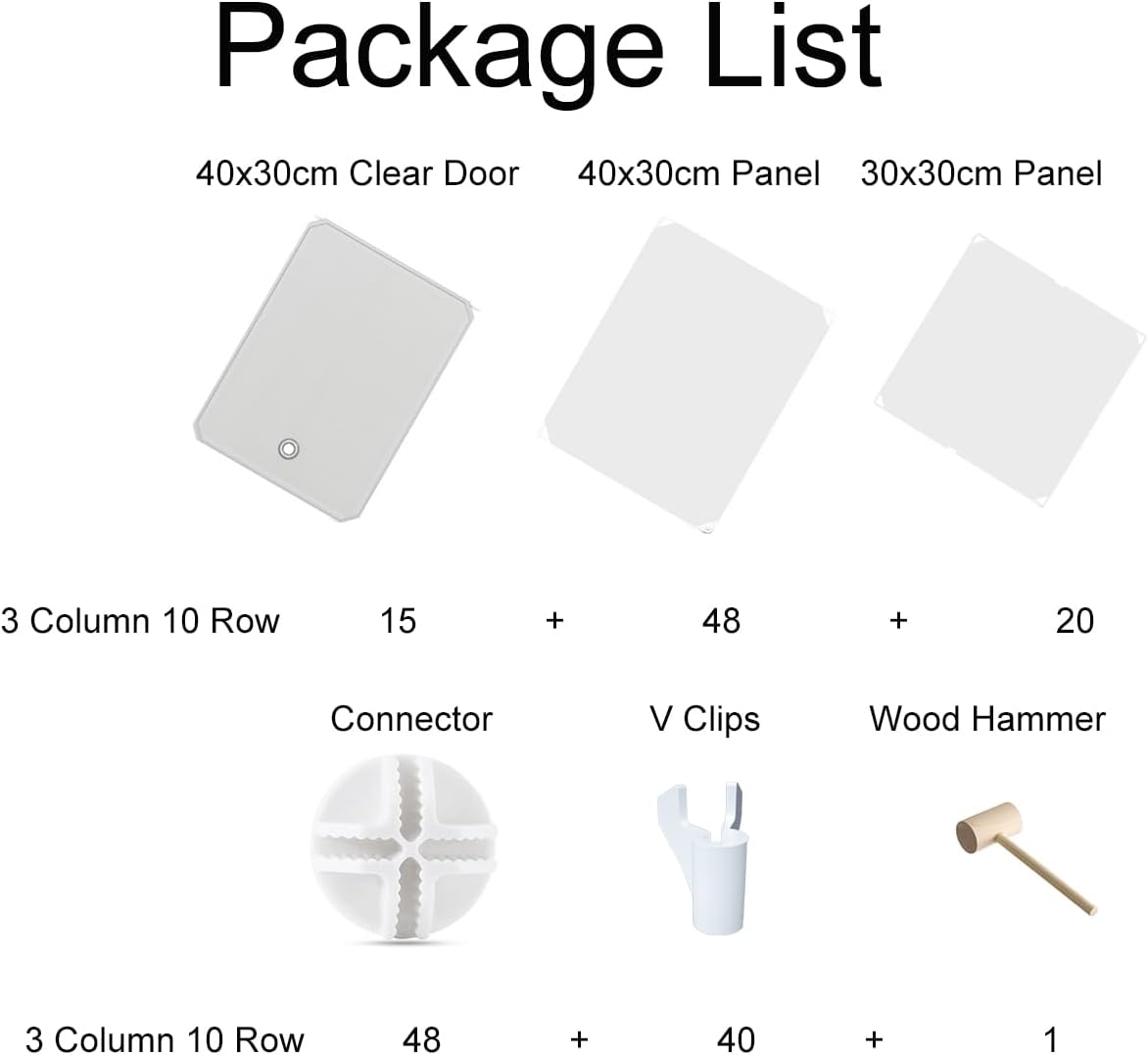 Clear Door DIY Shoe Rack Storage Multi-Cube Organizer Cabinet Stackable Closet (White 3 Column 10 Row) image number 1
