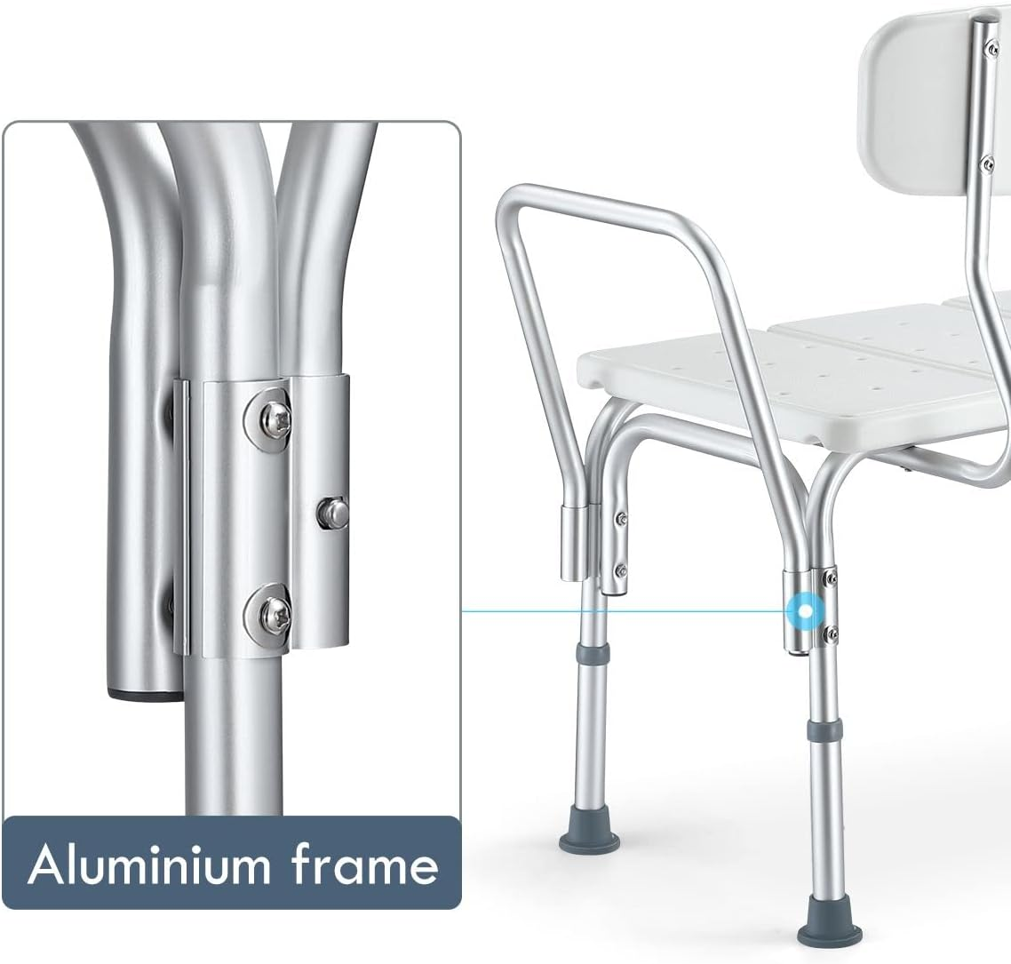 Tub Transfer Bench Bath Seat Bathtub Shower Chair with Armrest and Back Adjustable Height Medical Bathroom Aid for Disabled Seniors image number 2