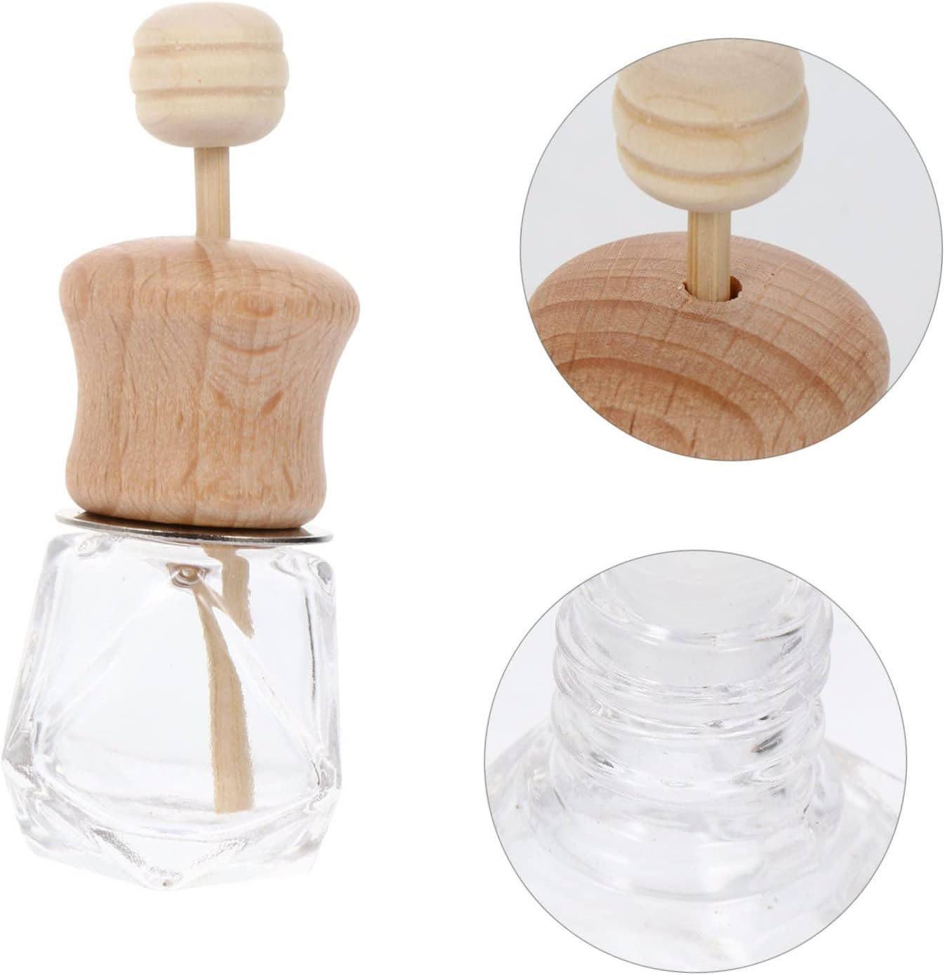 GARVALON 3Pcs Air Vent Essential Oil Bottle Car Perfume Diffuser Wooden Lid Fragrance Oil Glass Diffuser Bottles for Car Home image number 3