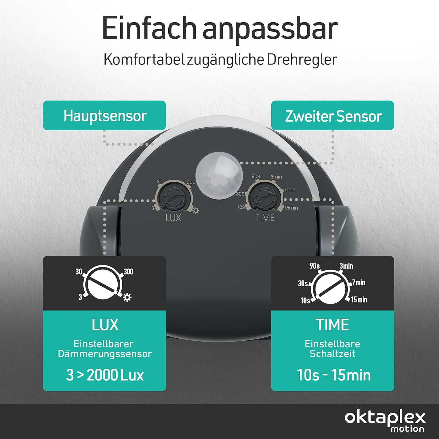 Oktaplex Bea Motion Sensor Outdoor IP65 Swivelling 180&deg; Infrared Sensor 12 M Range 230 V Anthracite with Twilight Sensor image number 4