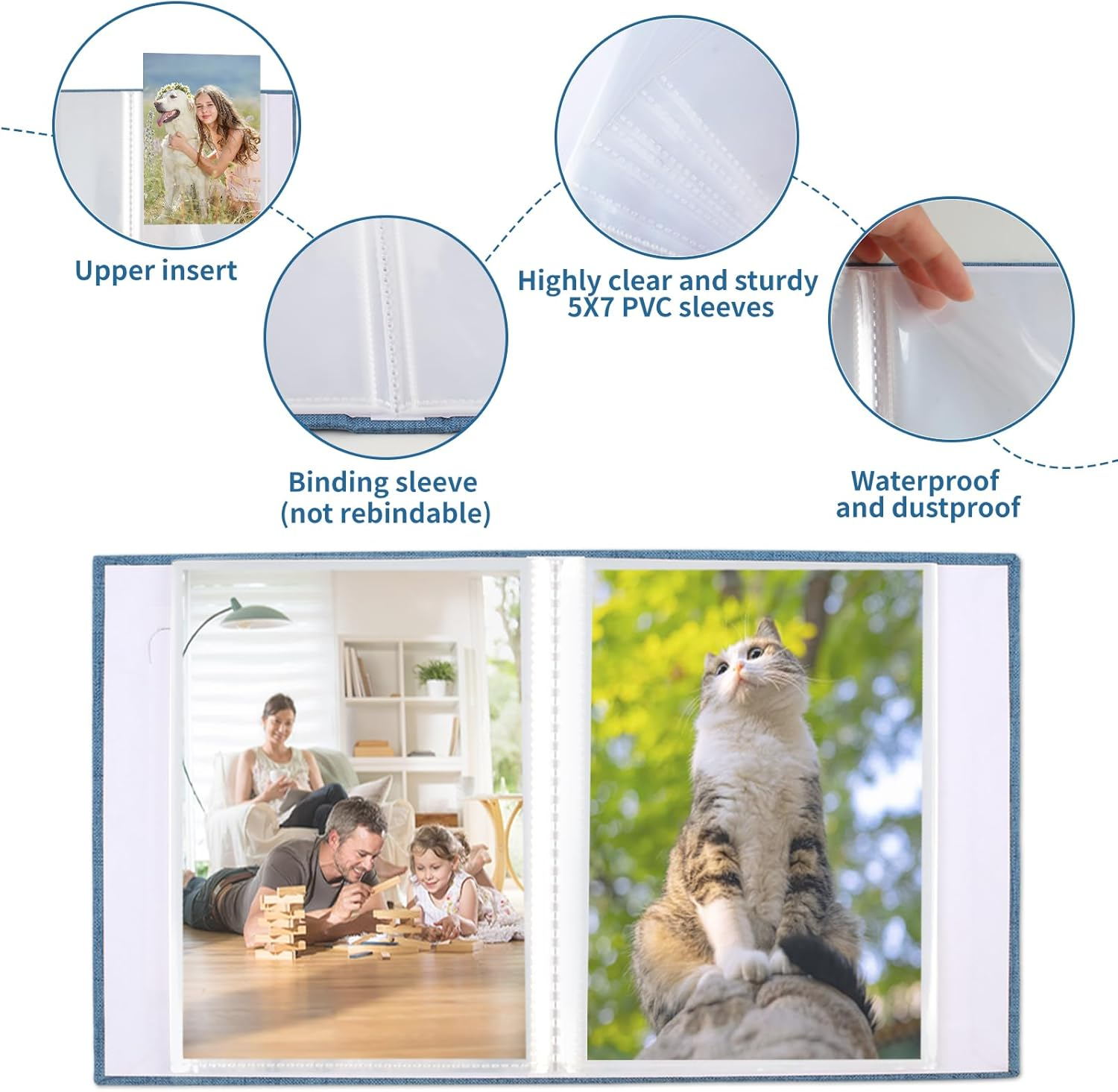 Vivinin 2 Pack Photo Album 5X7, Linen Cover Photo Book, Small Photo Album Book for 36 Pockets Hold 72 Pictures, Picture Book for Photos Family Anniversaries Baby Vacations (Blue) image number 3