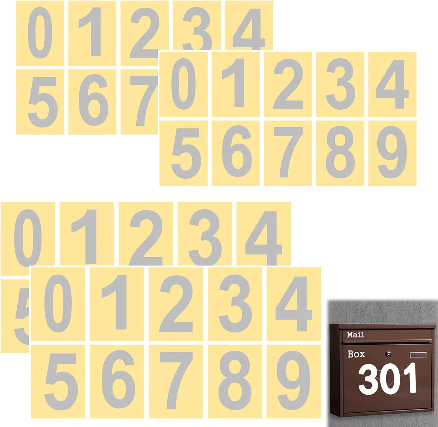 40 Pcs Reflective Address Number Set - 3" & 4" Waterproof Mailbox Numbers, Self-Adhesive House Numbers for Doors, Bins & Signs - High Visibility Outdoor Address Stickers (Silver, 0-9 Digits)