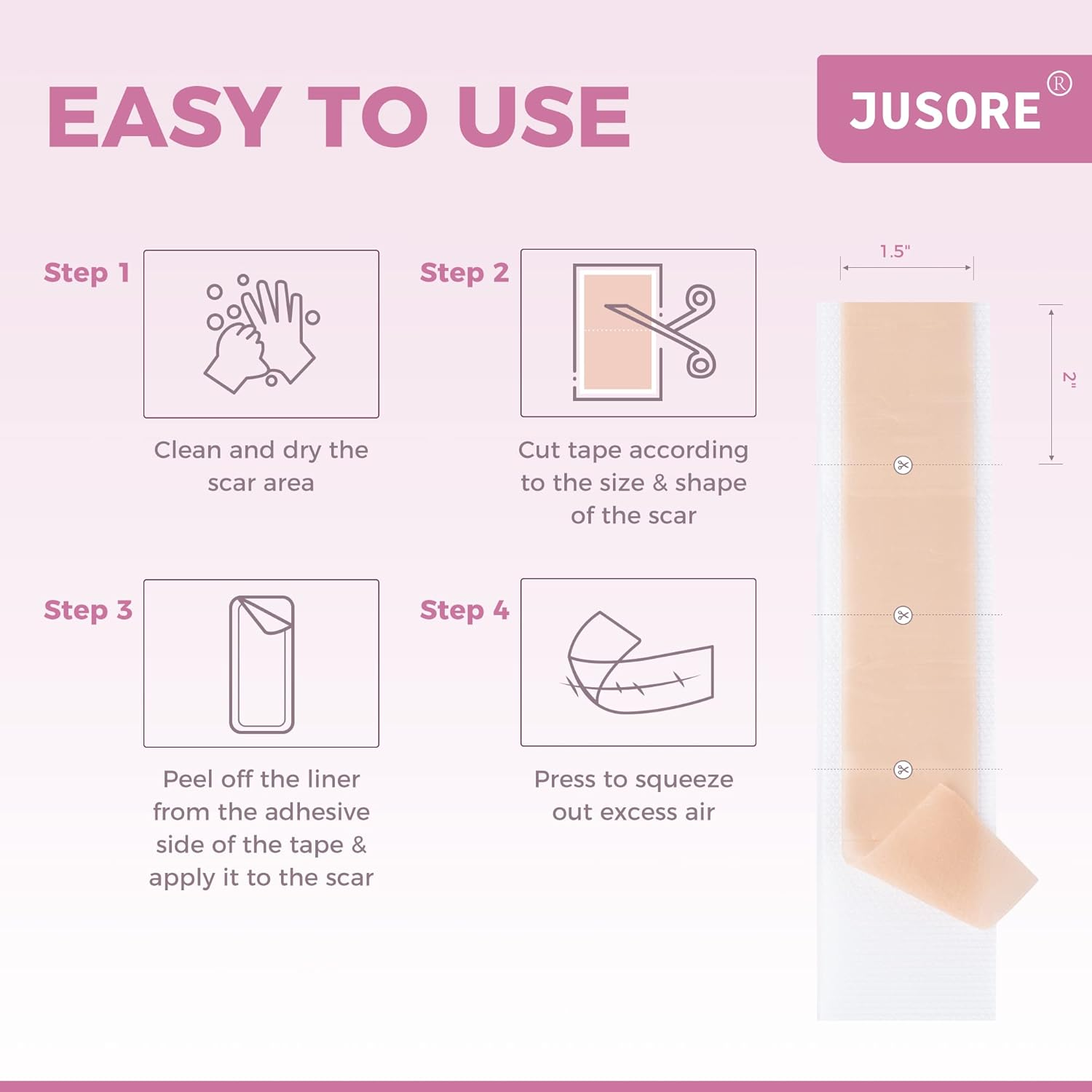 Professional Medical Silicone Scar Tape - Grade Scar Sheets, Non Irritating, Painless for C-Section, Surgical Scars, Burn, Keloid, Acne, Provide Safe and Effective Solutions(1.6&rdquo; X 60&rdquo; Roll) image number 4