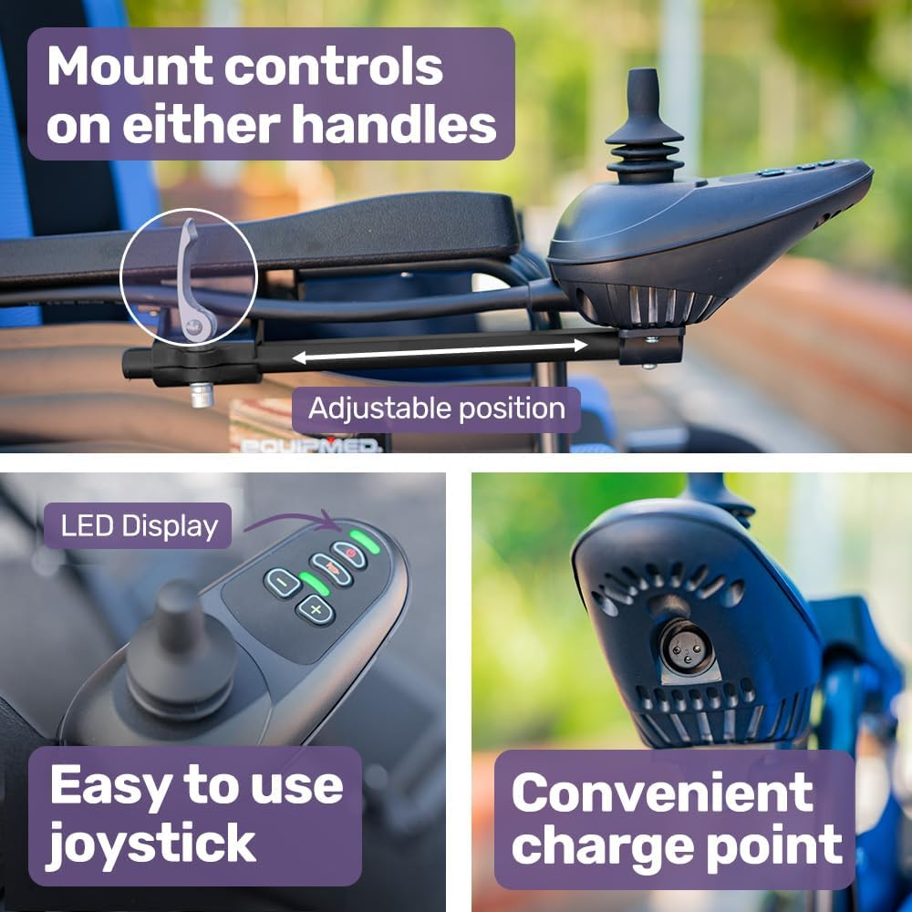 "Equipmed Power Electric Wheelchair, Wide Bariatric Chair, Comfortable for S-XL, Long Range, Recline Adjustment, Lithium Battery, 16"" Wheels, Headrest, Folding" image number 3