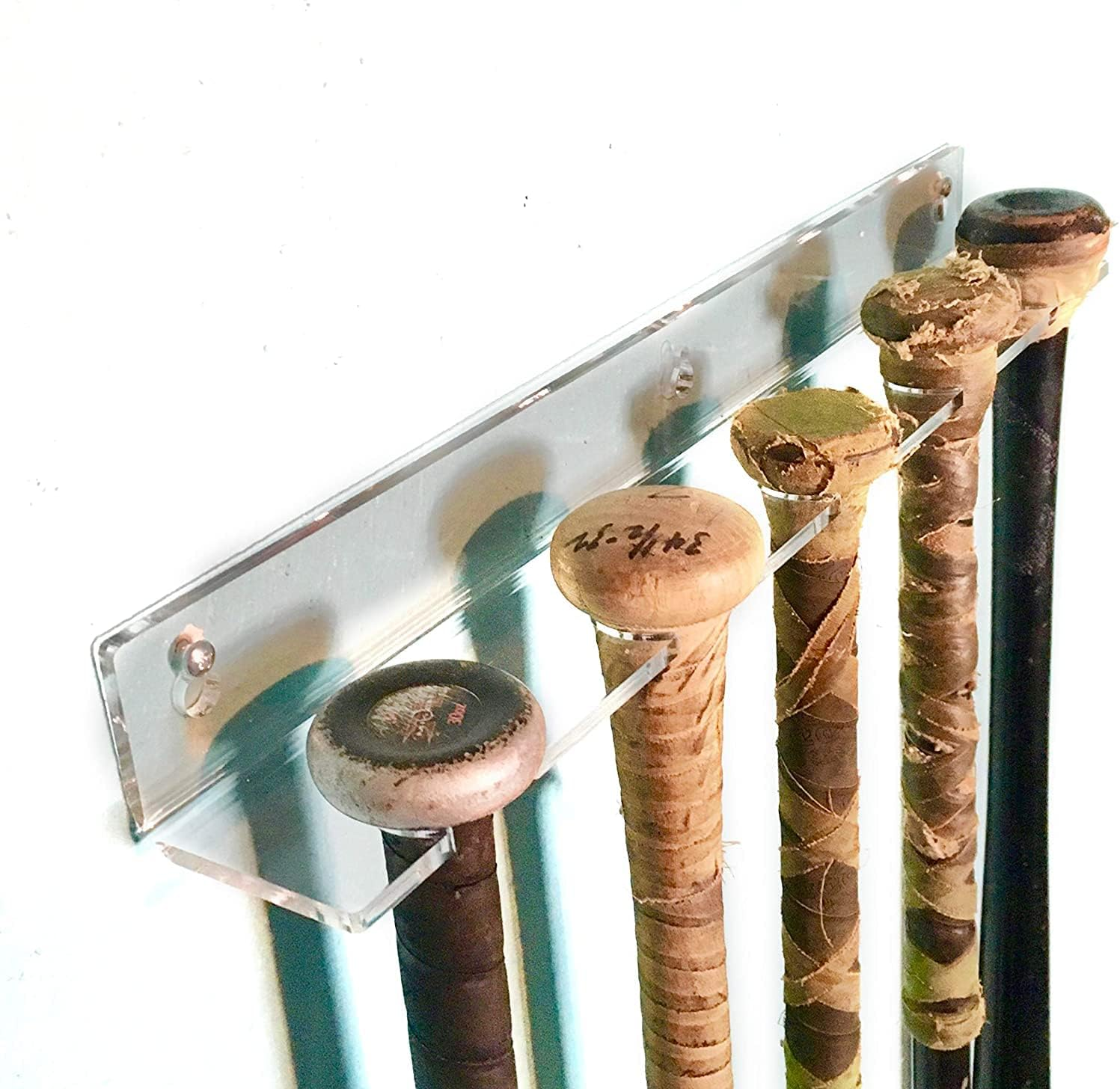 Baseball Bat Display Hanger for 5 Bats or Balls - Vertical Bat and Baseball Holder Wall Mount - Better than Display Case | Sturdy Acrylic Hanging Rack Organizer | Easy to Instal (Hardware Included) image number 6