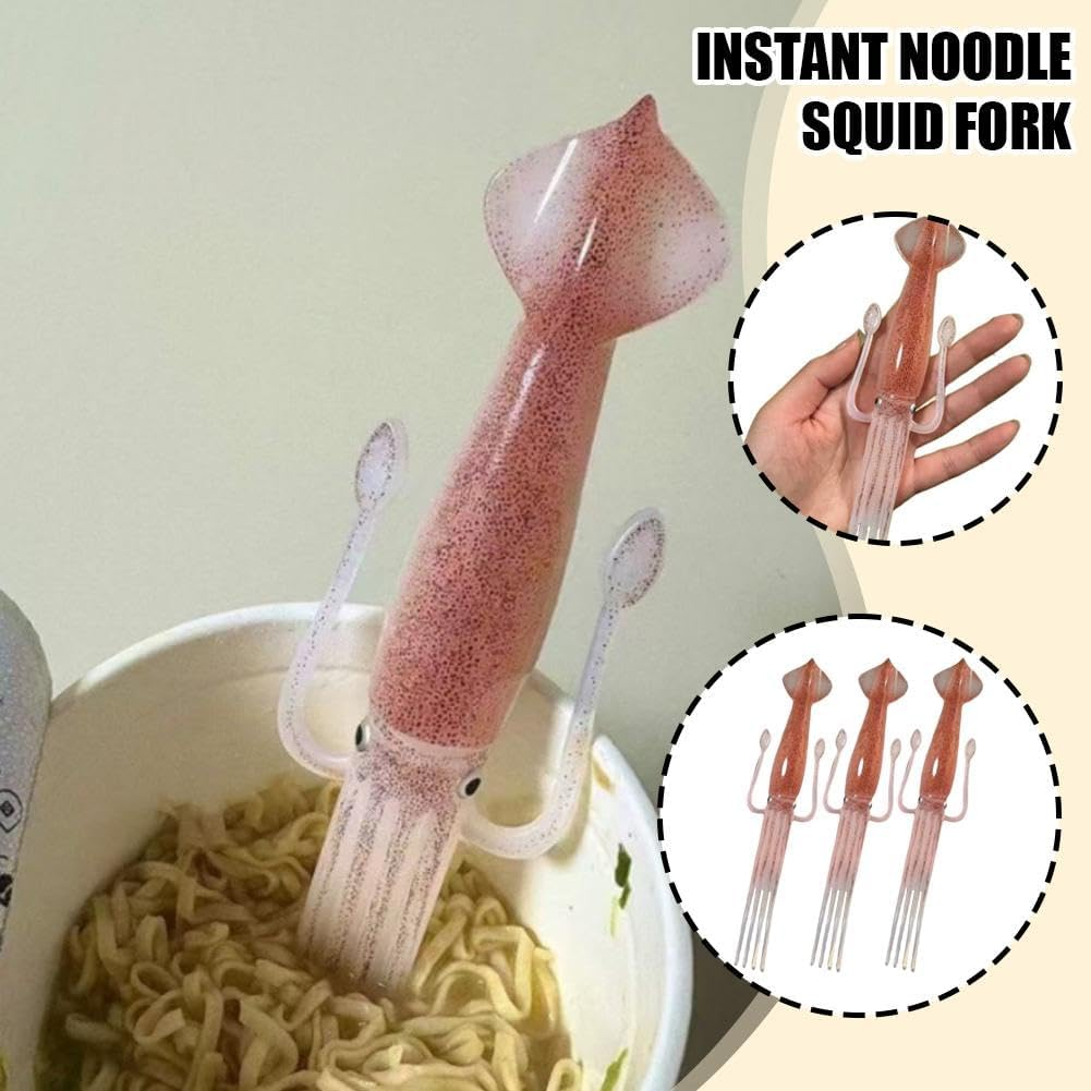 Squid Shape Noodle Fork, Cute Squid-Shaped Cooking Tools, Food Grade Plastic Portable Tableware for Picnics & Parties, Heat-Resistant Plastic Utensil for Ramen/Pasta/Salad (2 Pcs) image number 6