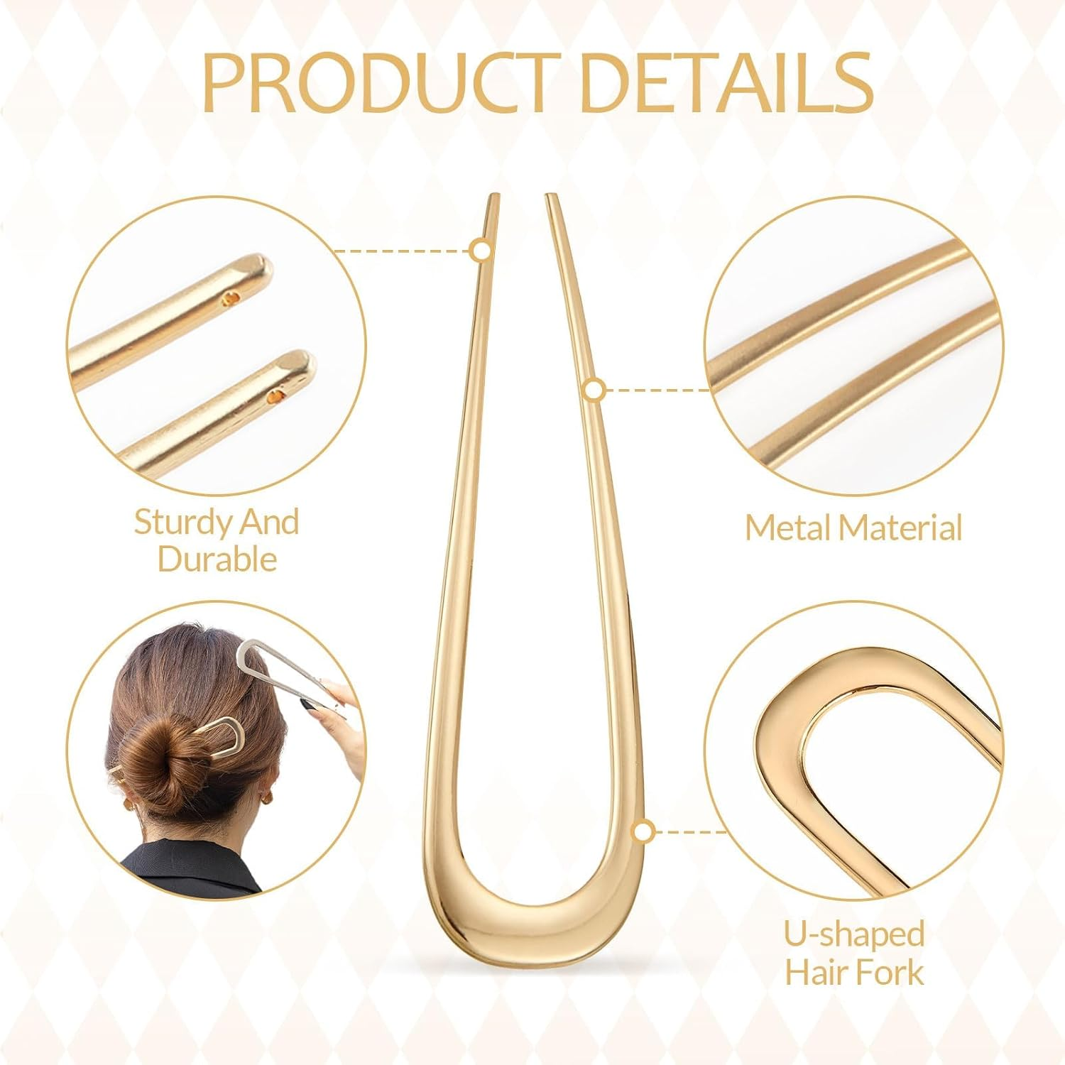 Hanyousheng 2 Pcs Metal French Hair Pins, U-Shaped Hair Pins French Twist Hair Pins, French Pins for Thick Hair, Hair Sticks for Buns, Hair Pins for All Hair Types, for Women Hairstyle Accessories image number 4