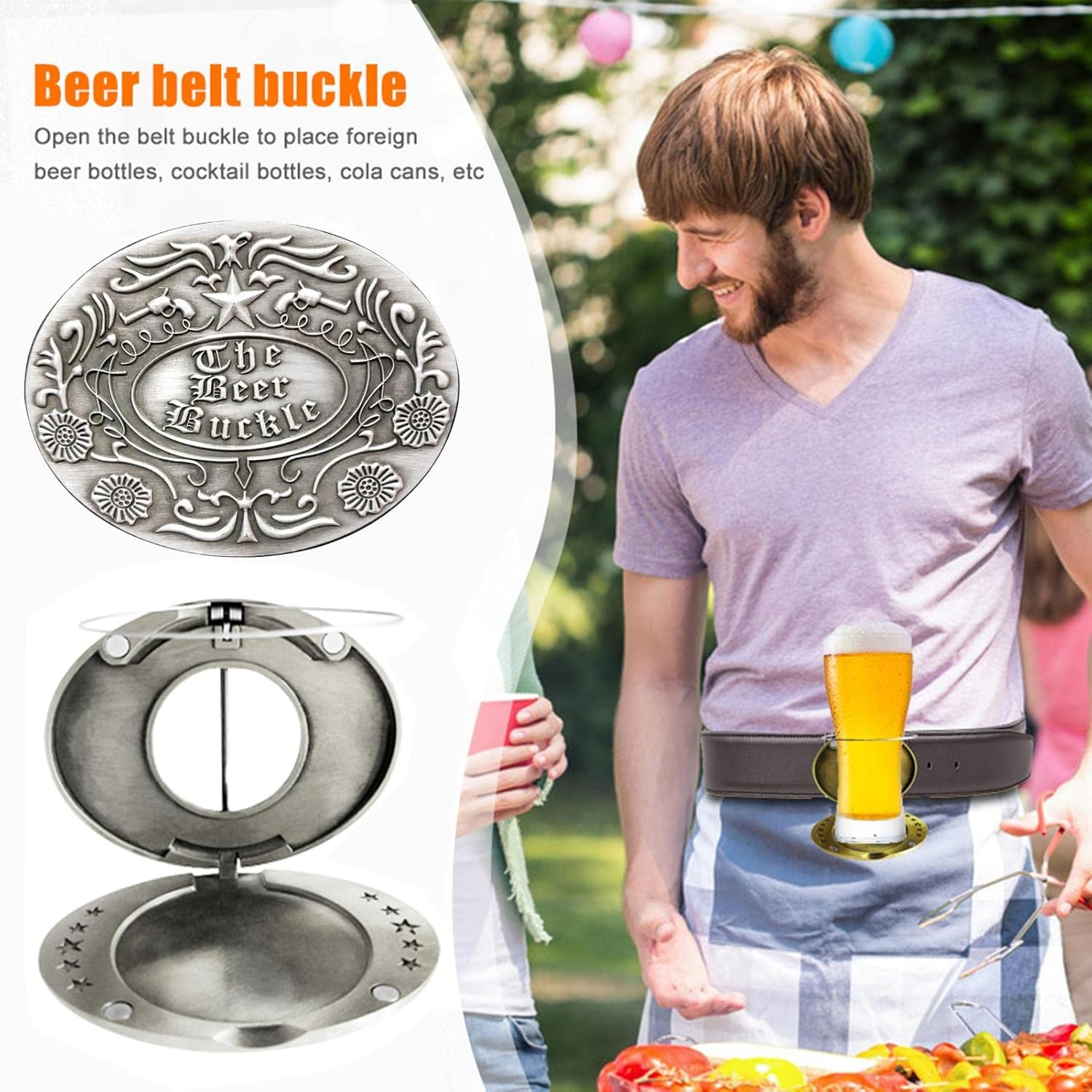 Beer Belt,Hands- Beverage Can Holder Portable - Portable Beer Belt Buckle for Camping Picnic B/