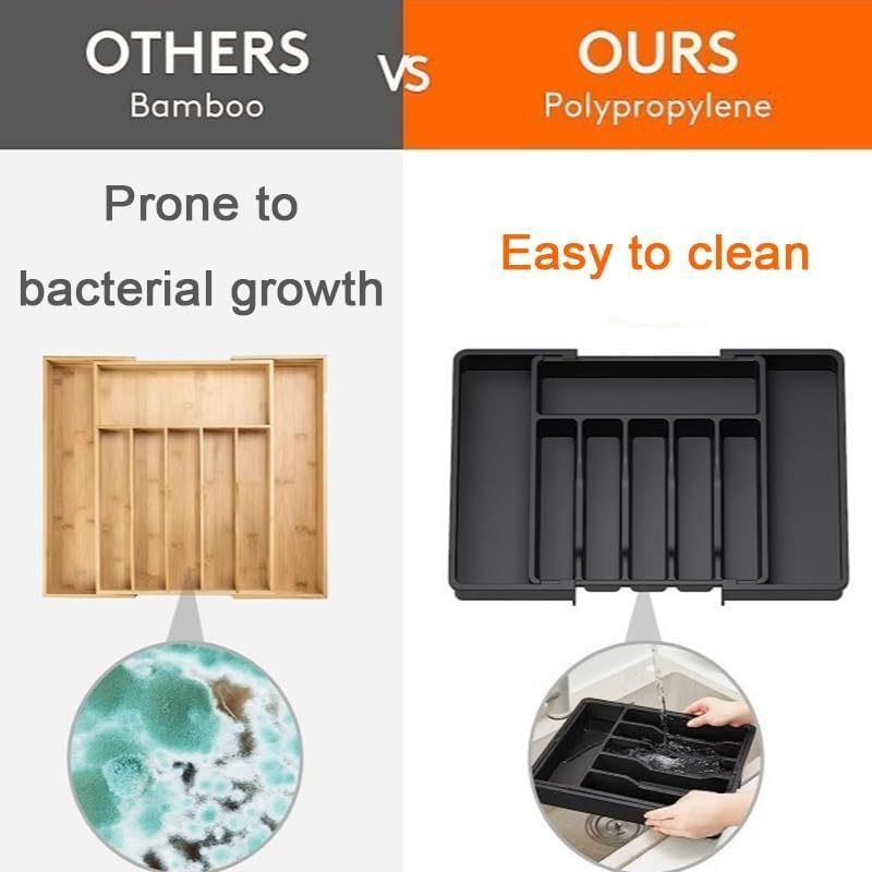 Cutlery Drawer Organiser with 8 Compartments Expandable Kitchen Drawer Organizer, Adjustable Utensil Holder, Cutlery Tray Drawer Dividers for Kitchen Flatwarefor Silverware, Flatware, Knives image number 5